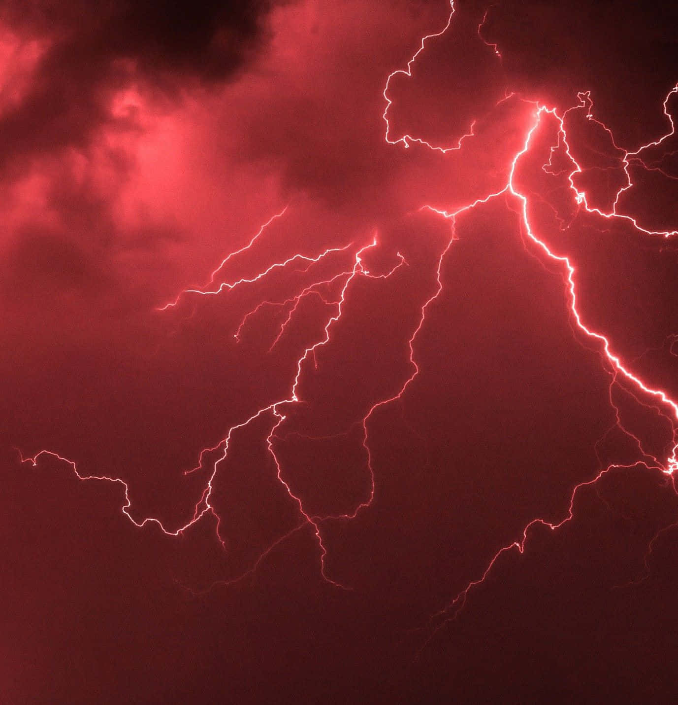 1377x1430 Download Red Lightning Strikes Night Sky Wallpaper