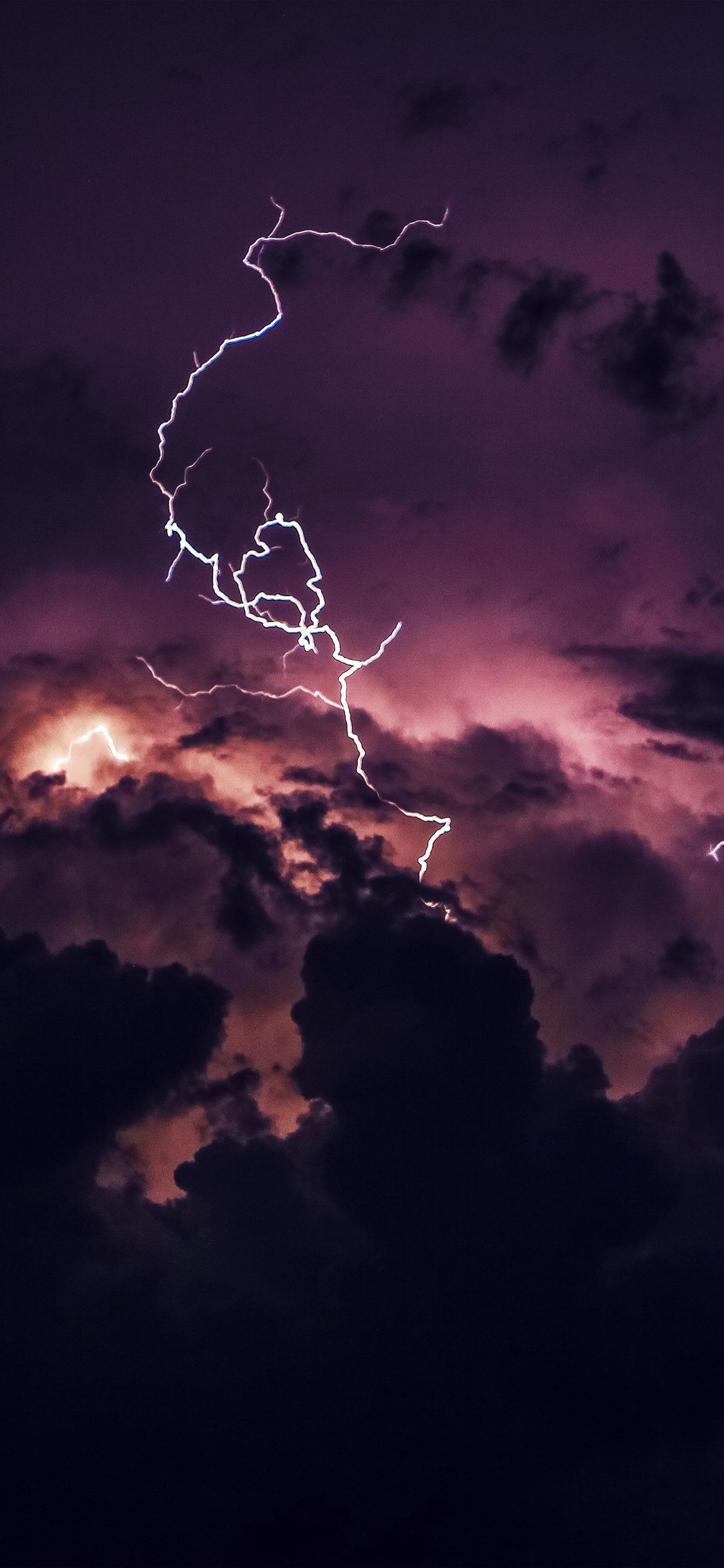 1125x2436 cloud electric lightening night sky dark red
