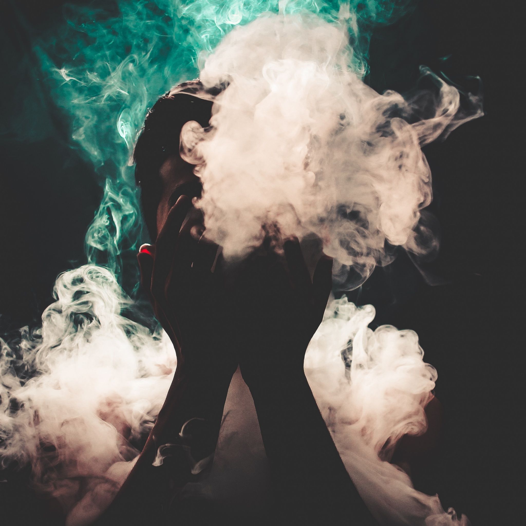 2048x2048 Wallpaper 4k man, smoke, hands, colorful smoke 4k Wallpaper