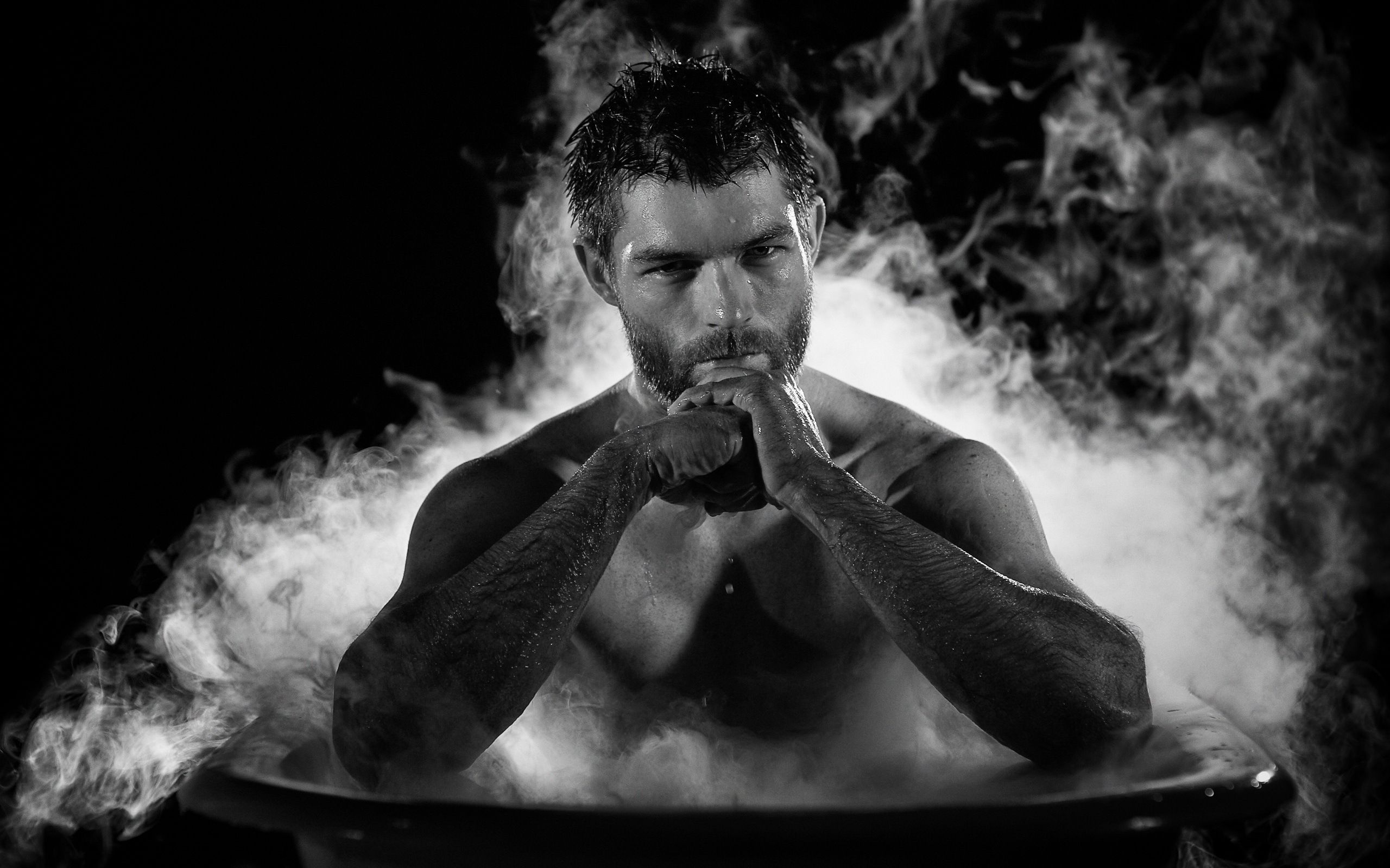 2560x1600 Wallpaper Man Smoking Cigarette in Grayscale Photography, Background Free Image