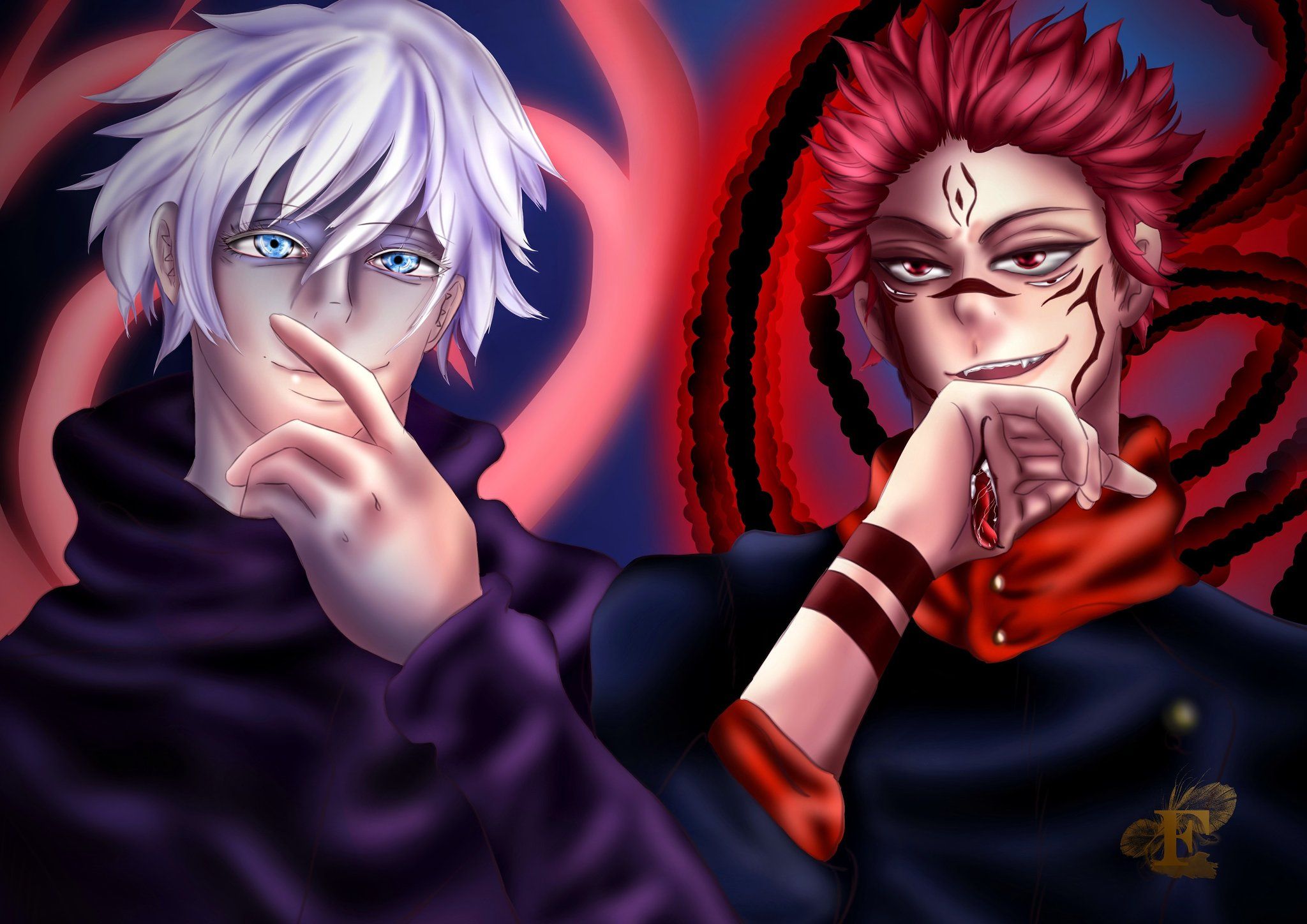 2048x1448 Feathery.Ink on X: Gojo and Sukuna (Fanart) #jujutsukaisen #gojo #sukuna #anime #manga #animeart #mangaart #artsy #digitalart #jujutsu #kaisen #otaku #artsy #art #illustrator #fanart #drawingtime #mangalove #art #drawing #artwork #sketch #draw #artist