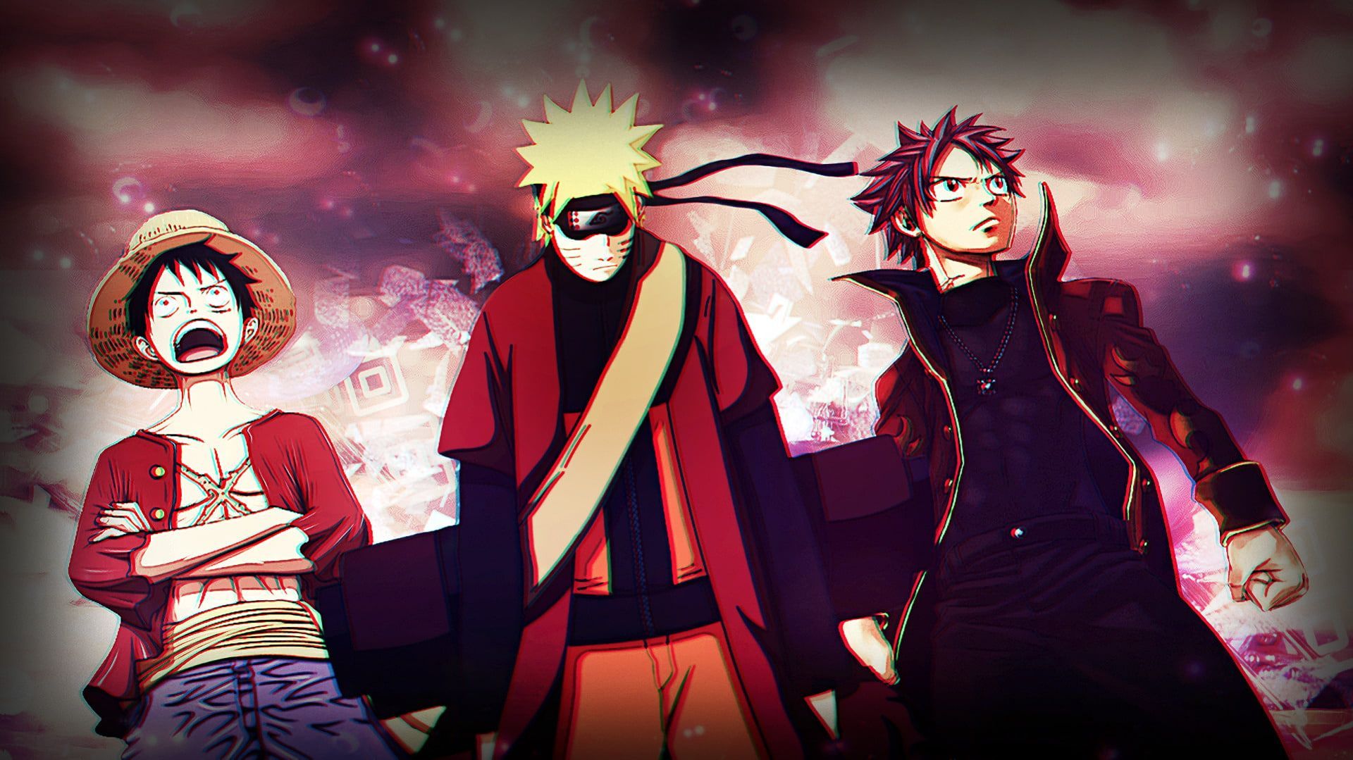 1920x1079 Wallpaper / Crossover, Naruto Uzumaki, Monkey D. Luffy, 1080P, One Piece, Fairy Tail, Natsu Dragneel, Anime free download