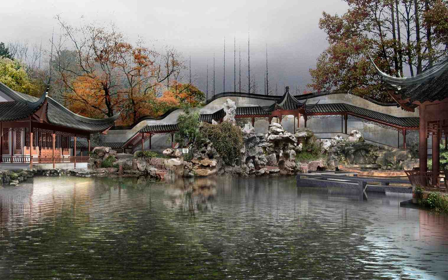 1517x948 chinese landscape painting wallpaper