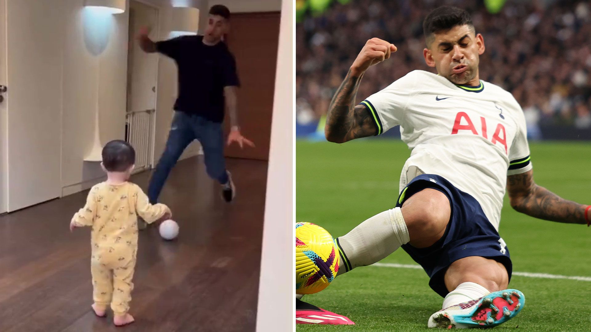1920x1080 Even his own baby isn't safe' Cristian Romero slide tackle his own SON as Tottenham star teaches kid football. The US Sun
