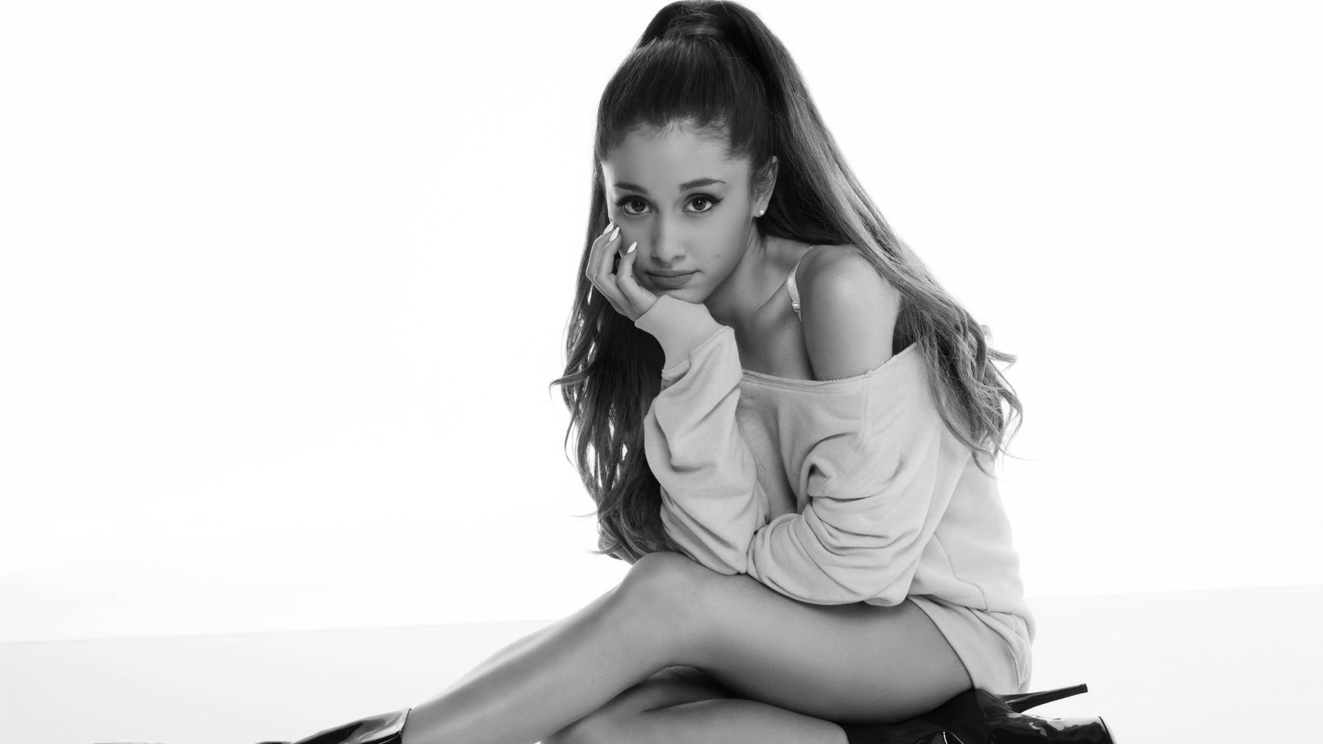 1920x1080 Desktop Wallpaper Ariana Grande, Girl, Monochrome, 4k, 8k, HD Image, Picture, Background, Bt45sy