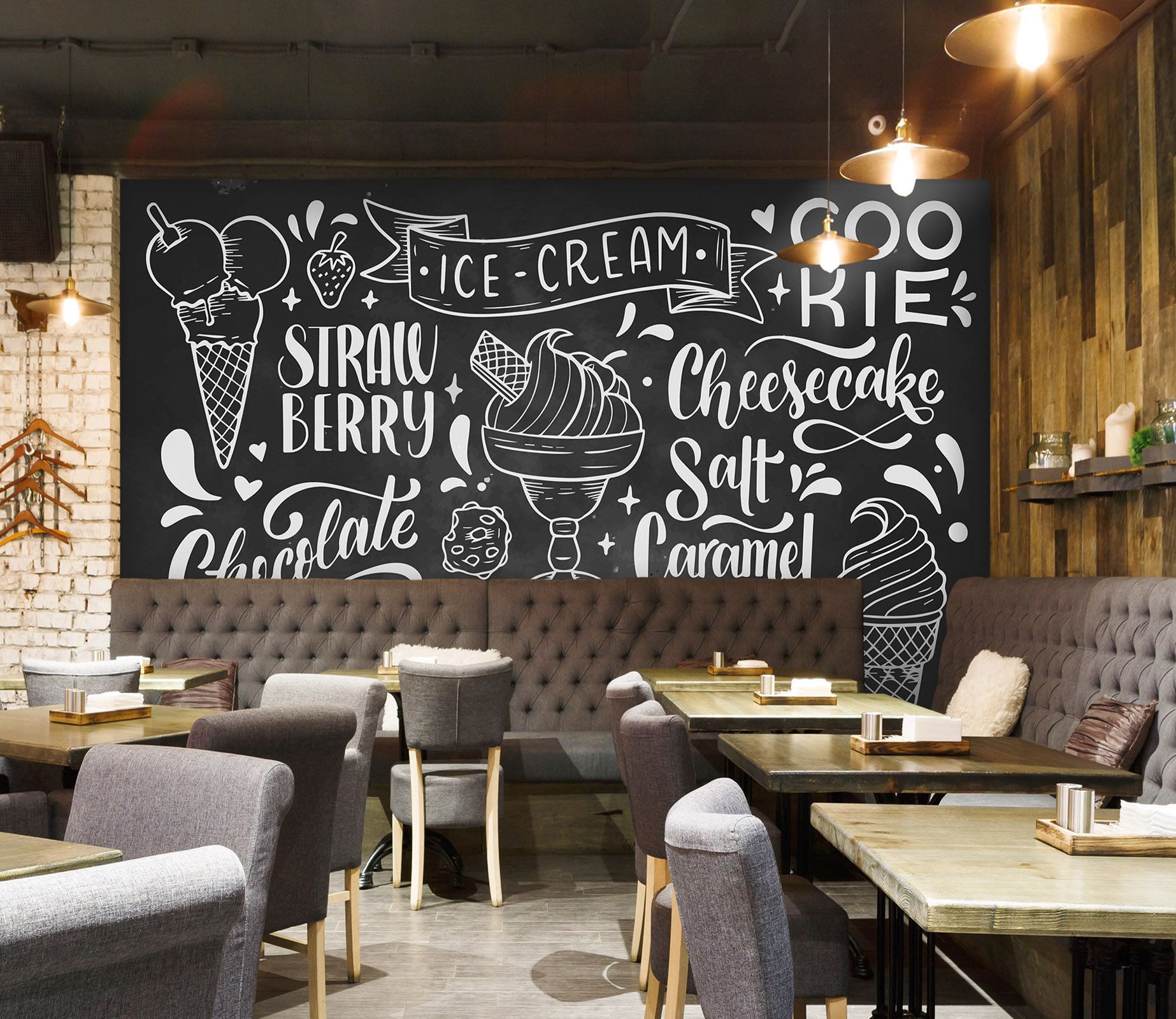 1846x1600 3D Ice Cream Shop L17013 Commercial Removable Wallpaper Self