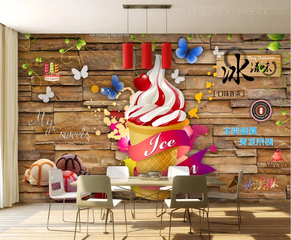 979x808 Custom Mural Photo Wallpaper 3D Fashionable Brick Wall Ice Taste Ice Cream Shop Food Living Room Wallpaper For Walls In Rolls