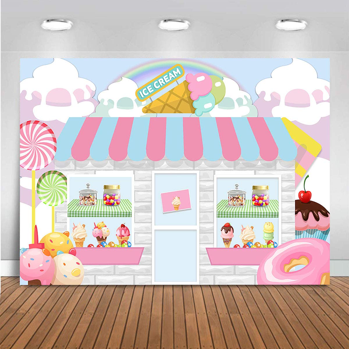 1200x1200 Amazon.com : Mocsicka Ice Cream Parlor Shop Backdrop for Girls Cute Pink Cake Princess Birthday Party Banner Vinyl Children Dessert Table Door Window Wallpaper Photography Background (7x5ft)