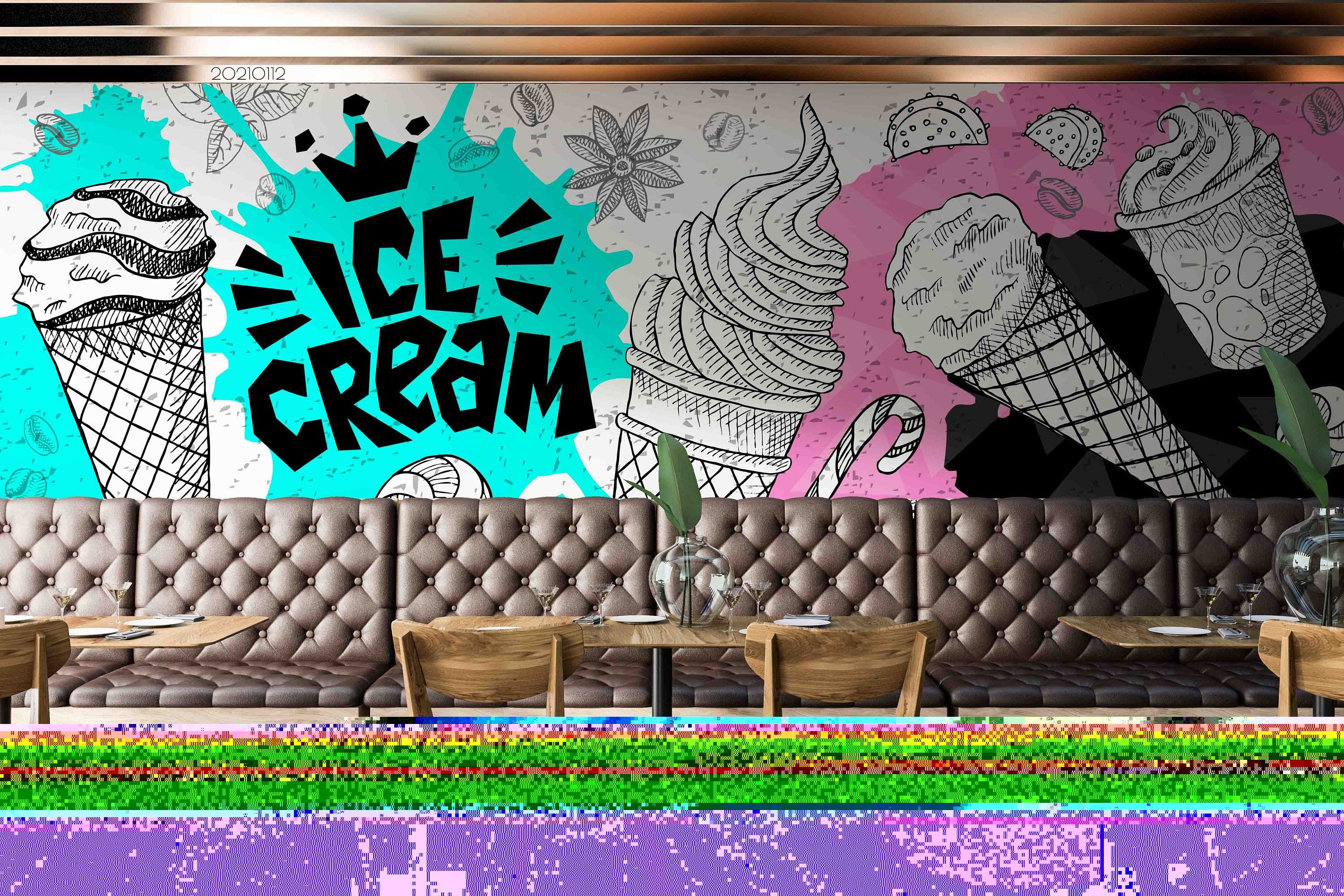 3000x2000 3D Ice Cream Pattern Wallpaper Mural Peel and Stick Wallpaper