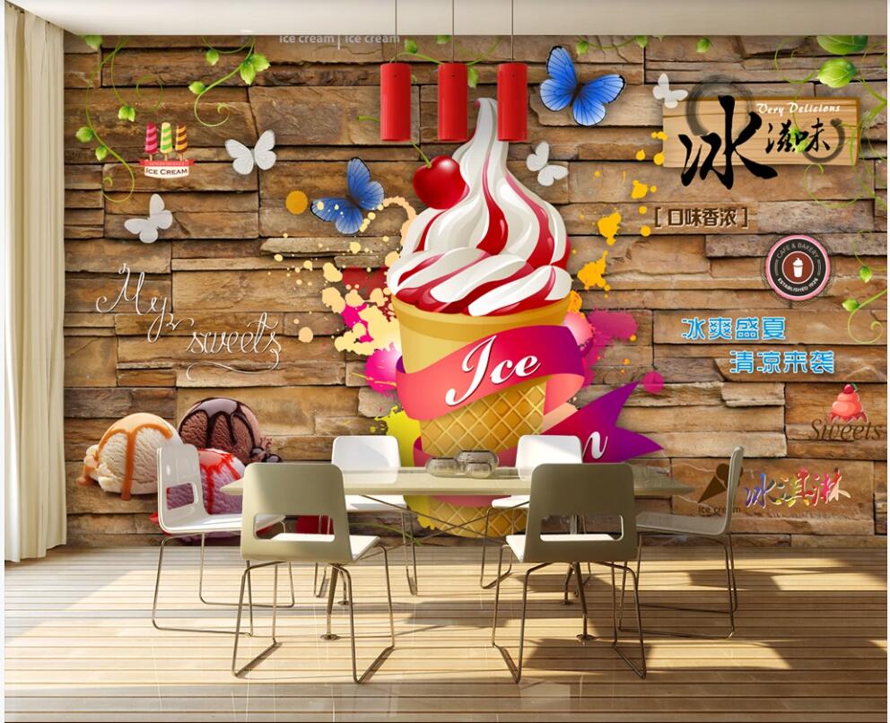 992x806 3D Wallpaper Custom Photo Mural Fashion Brick Wall Ice Taste Ice Cream Shop Gourmet Tooling Living Room Wallpaper For Walls 3 D
