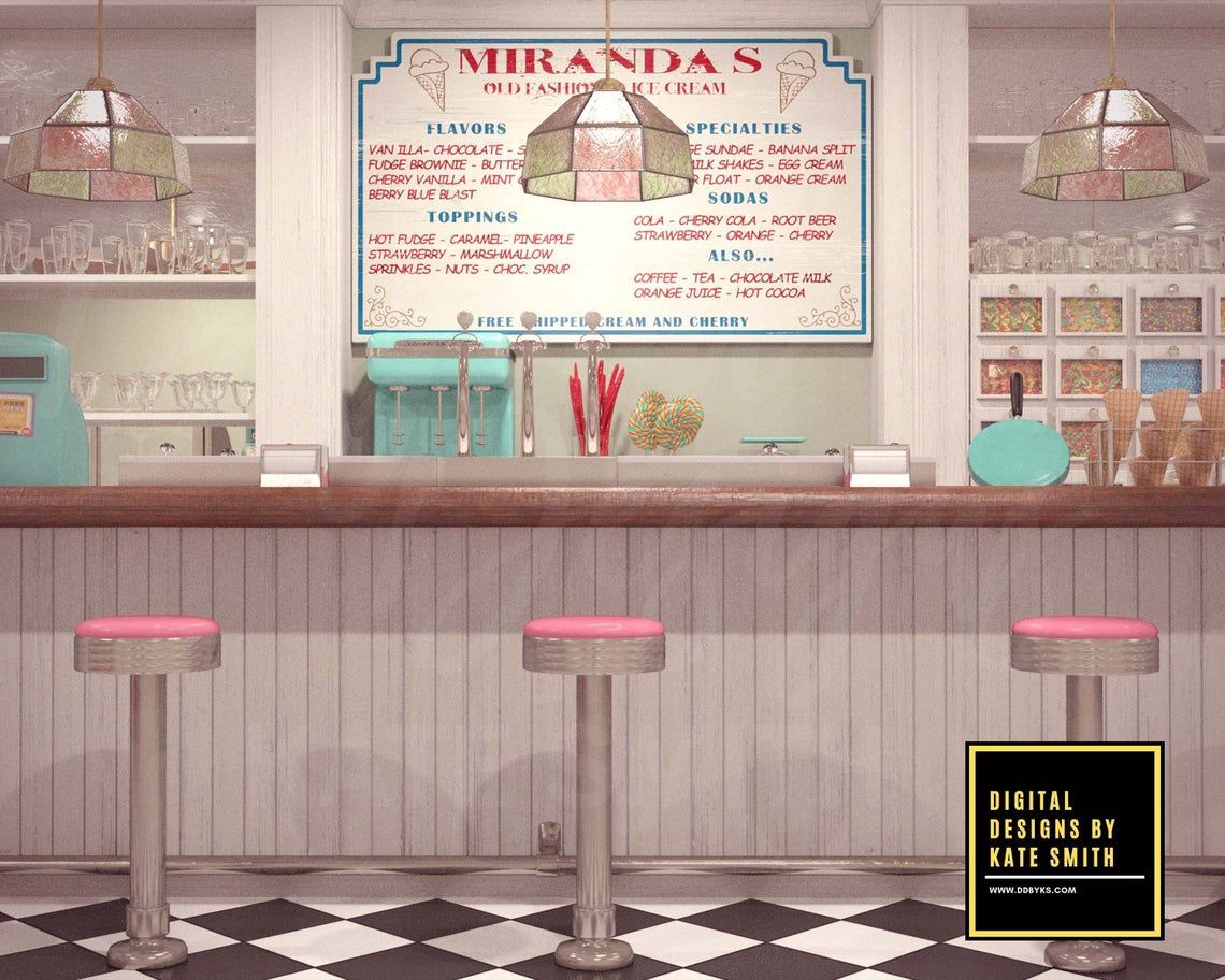 1140x912 Ice cream Parlour Digital Backdrop / Background