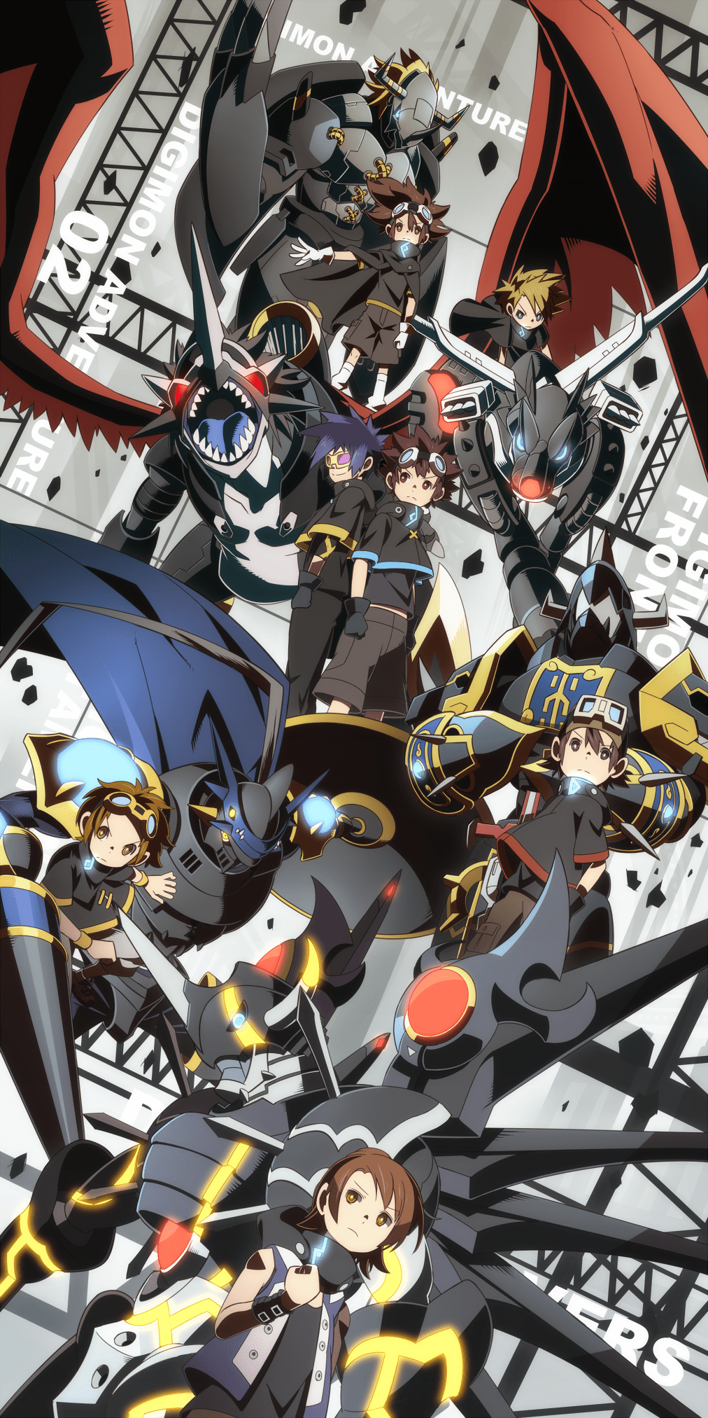 1012x2025 Safebooru black hair blackimperialdramon blackwargreymon blonde hair blue eyes blue hair brown eyes brown hair cape chaosdukemon claws cloak crossover daimon masaru dark persona digimon digimon adventure digimon adventure 02