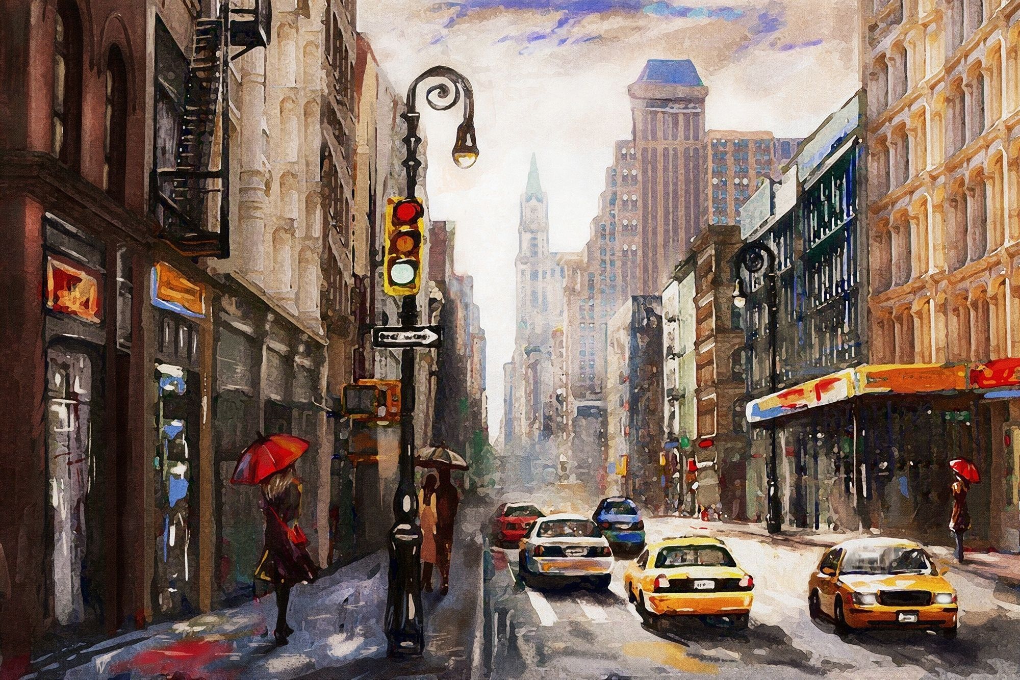 2000x1334 Oil Paintinging Style Street View of New York City Landscape Wallpaper Mural • Wallmur®
