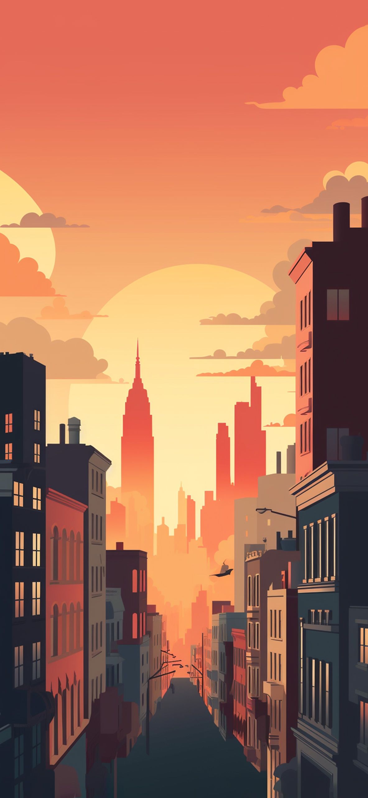 1183x2560 New York City & Sunset Art Wallpaper Wallpaper iPhone