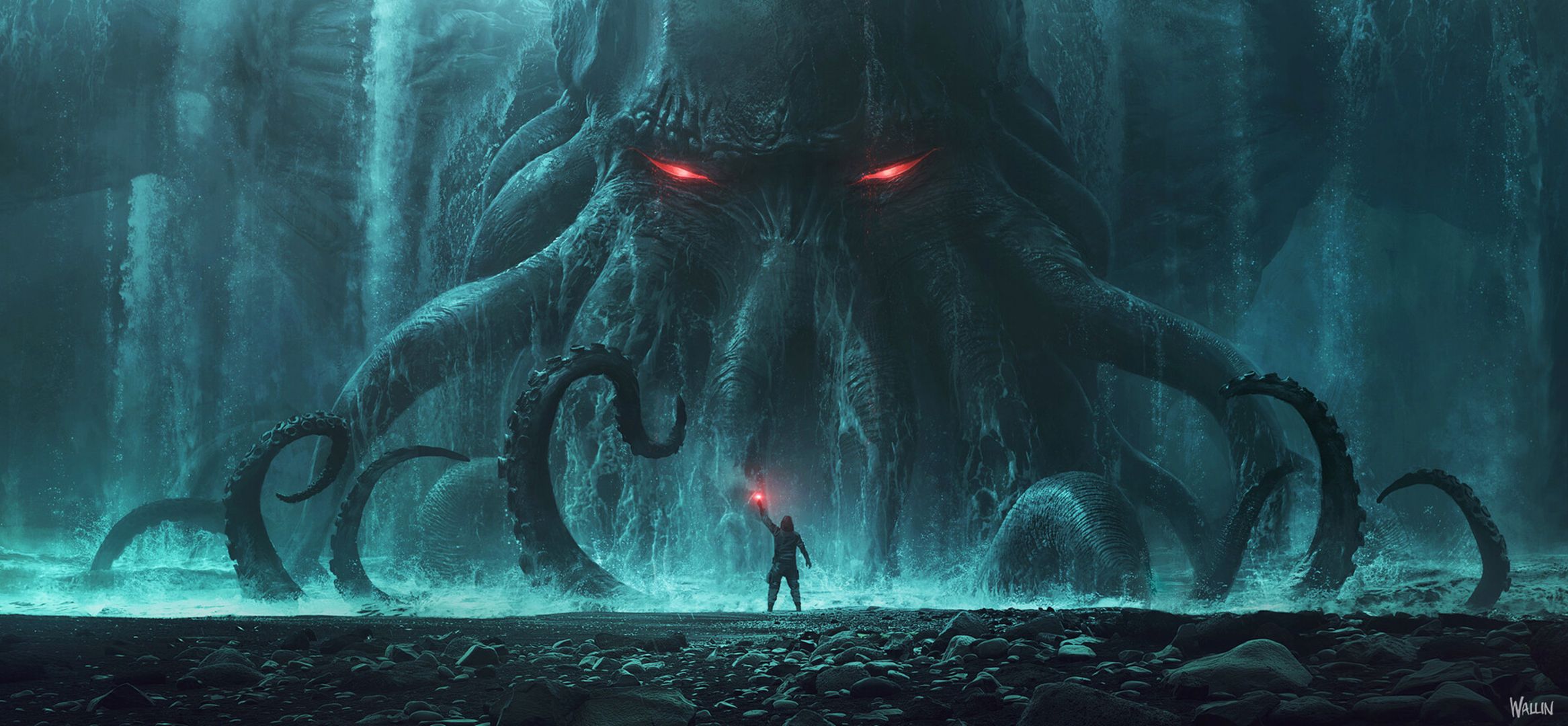 2333x1080 Sea Monster H.P. Lovecraft HD, Sea Monster, H.P. Lovecraft, Man Gallery HD Wallpaper