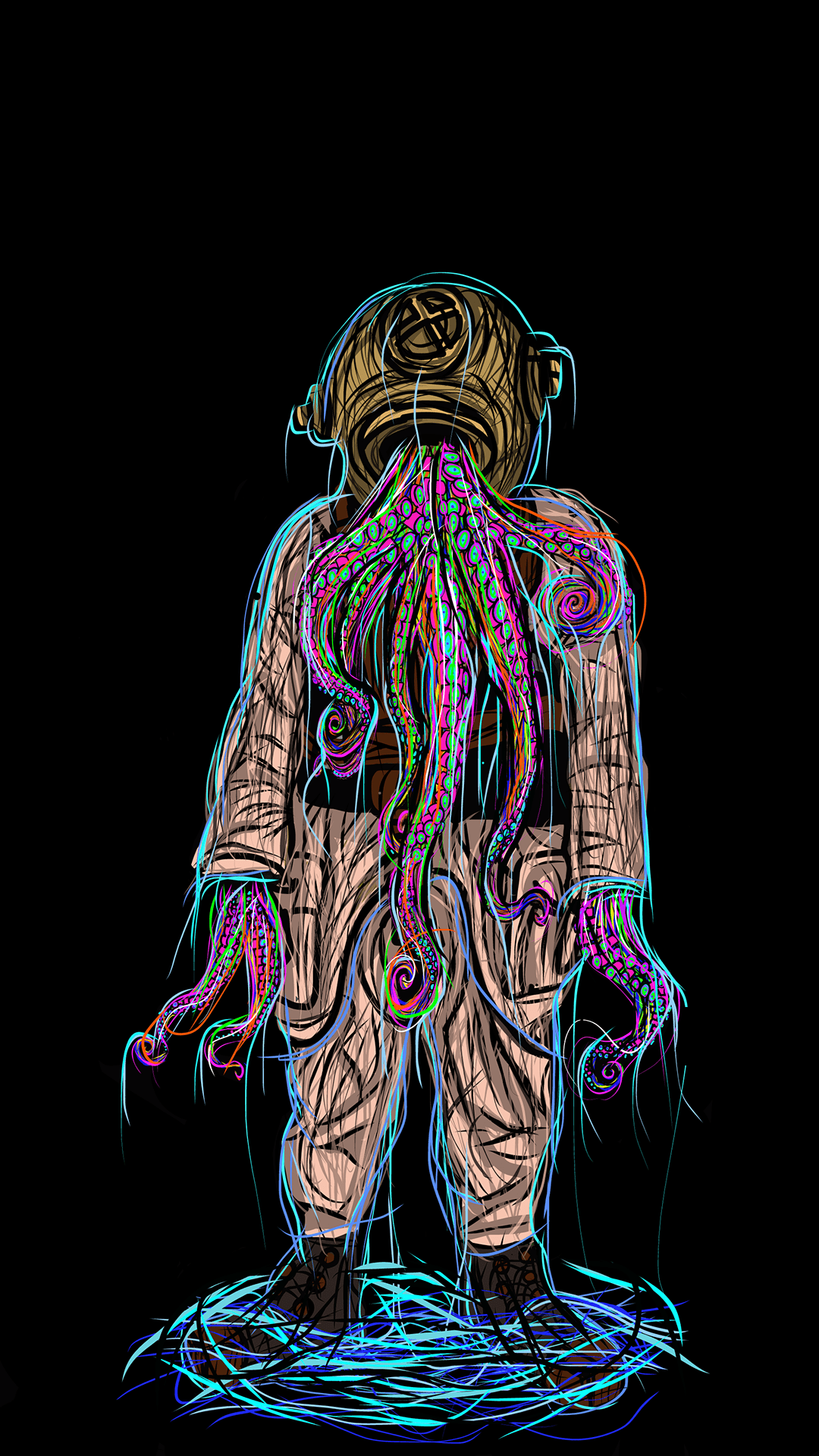 1080x1920 Octodiver. Another phone wallpaper I drew. (Thanks for the supportive comments on my previous one!)