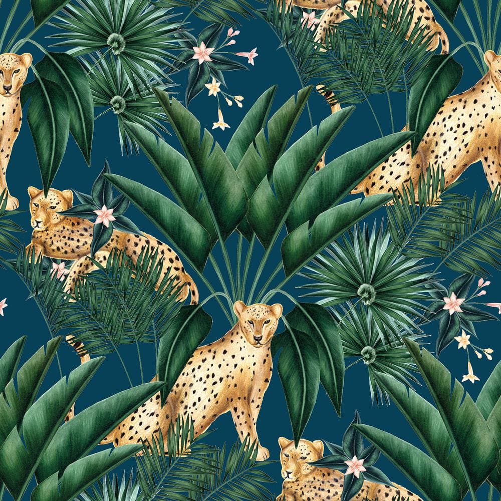 1000x1000 OhPopsi Augustus Blue Jungle Cheetah Wallpaper WLD53106W Home Depot