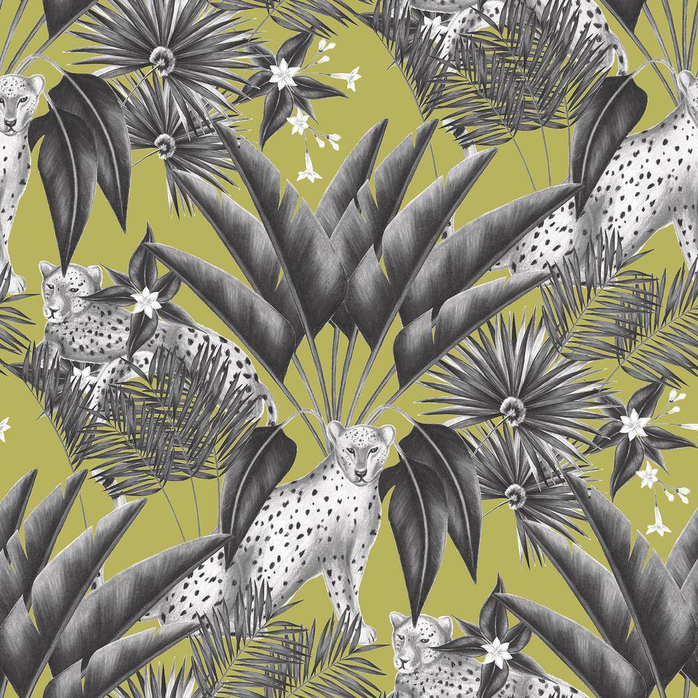 1000x1000 OhPopsi Green Augustus Grey Jungle Cheetah Wallpaper WLD53105W Home Depot