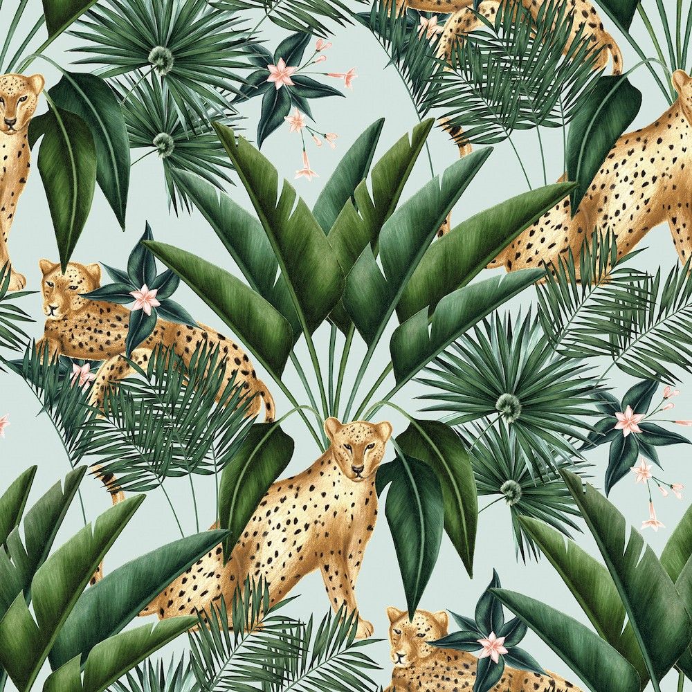 1000x1000 WLD53107W Aqua Jungle Cheetah Wallpaper