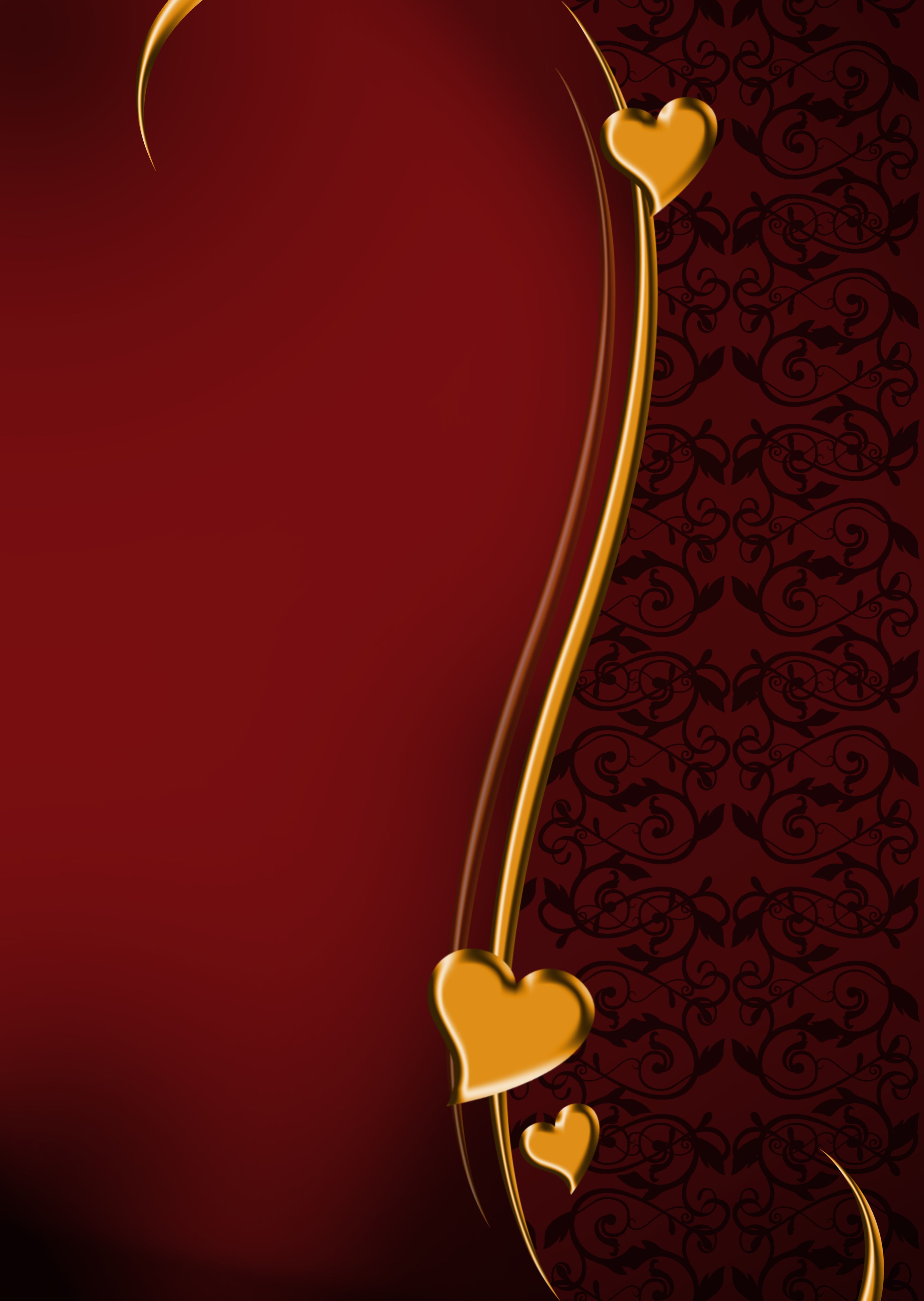 4189x5898 Greeting card background, golden swirls and hearts free image download