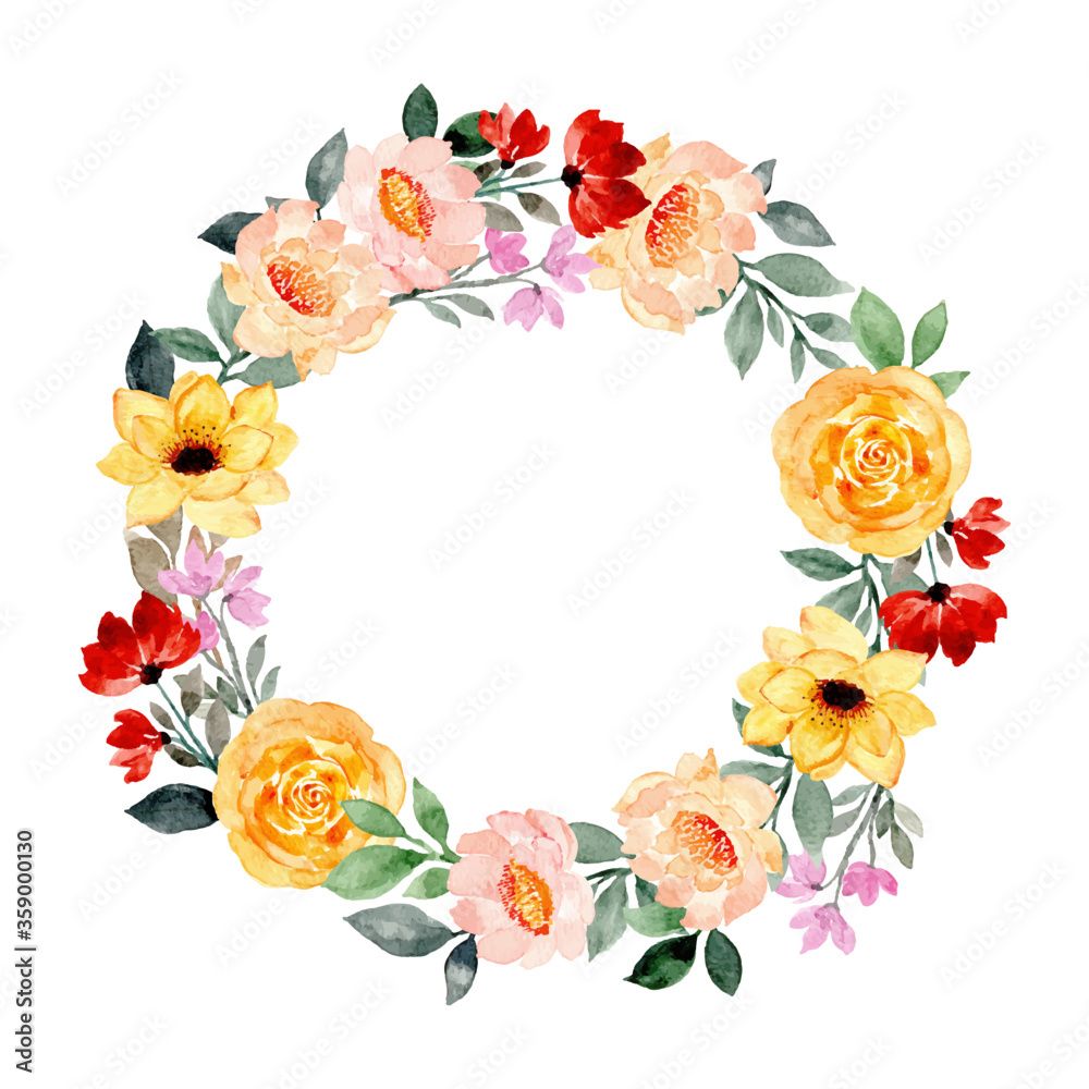 1000x1000 watercolor floral circle for wedding invitation, greeting card, wallpaper etc. Stock Vector