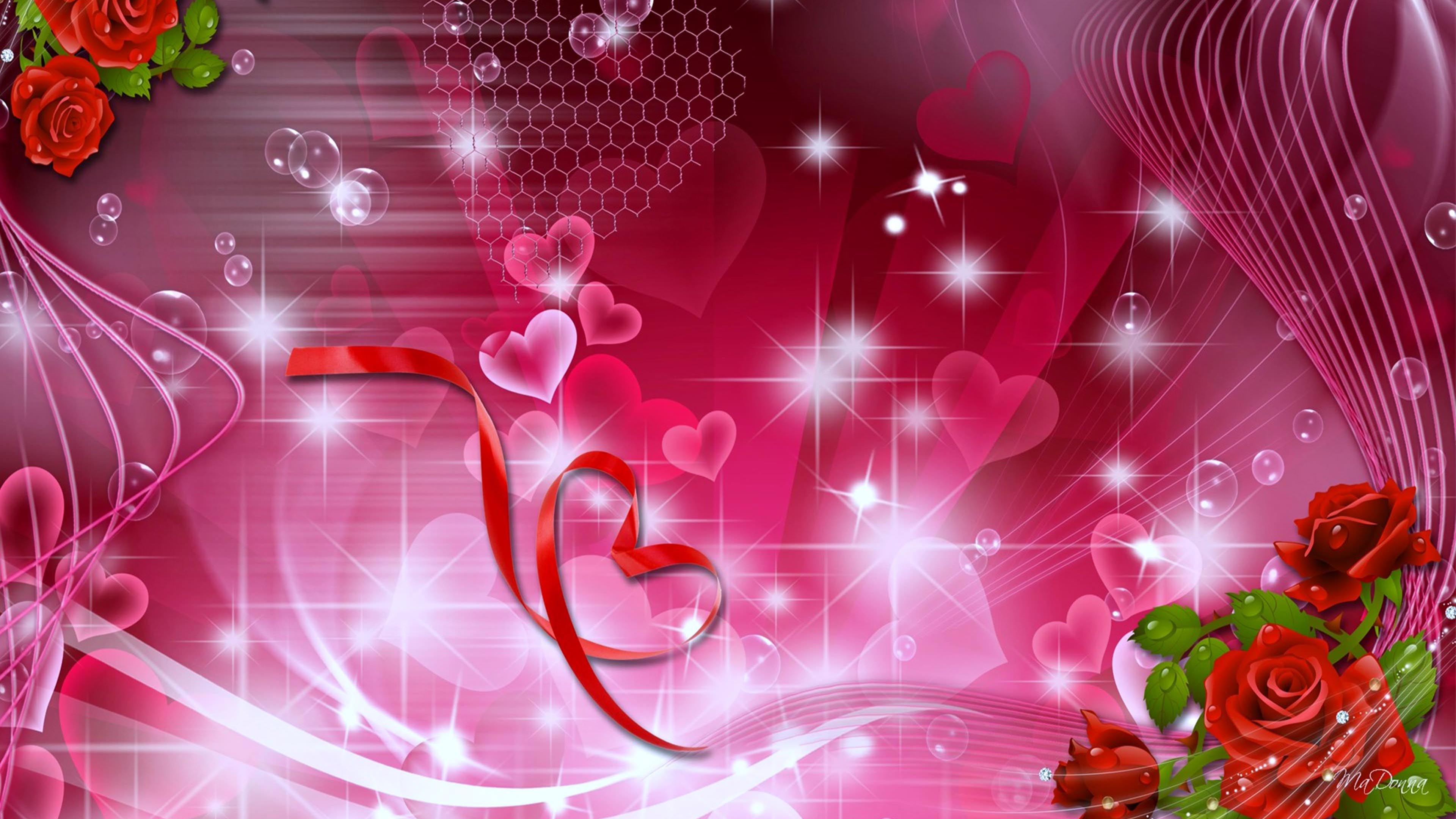 3840x2160 Roses Of Love Red Roses Pink heart Valentine Love greeting card Wallpaper for Mobile Phones :