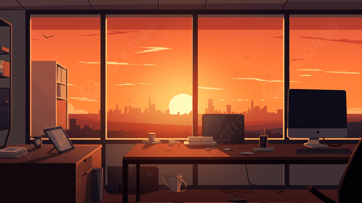 1200x673 Wallpaper Office Of People Sunrise With A City From The Window Photo And Picture For Free Download