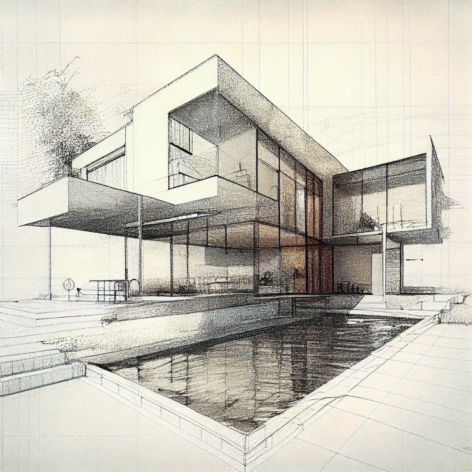 2000x2000 Premium Photo. Luxury house architecture drawing sketch plan blueprint
