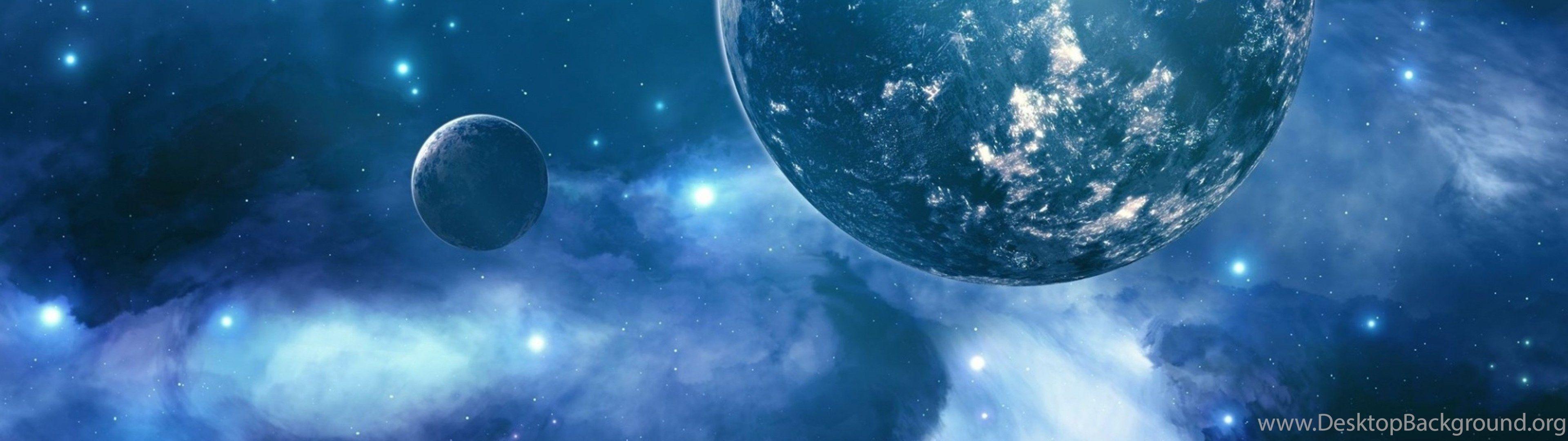 3840x1080 Planet From The Beautiful Space Blue HD Wallpaper Desktop Background