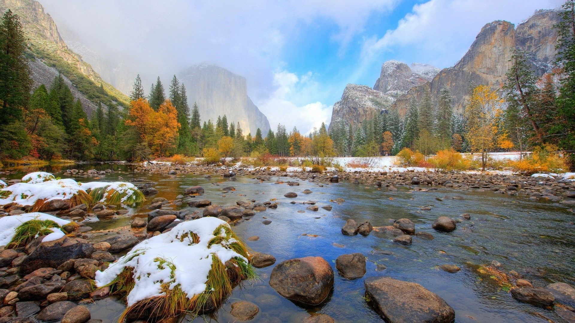 1920x1080 Wallpaper / No People, Non Urban Scene, Nature Desktop Full Size 1920x Tranquil Scene, Lake, Beauty In Nature, Day, Cloud, Plant, Rock, Rock, Flowing Water Free Download