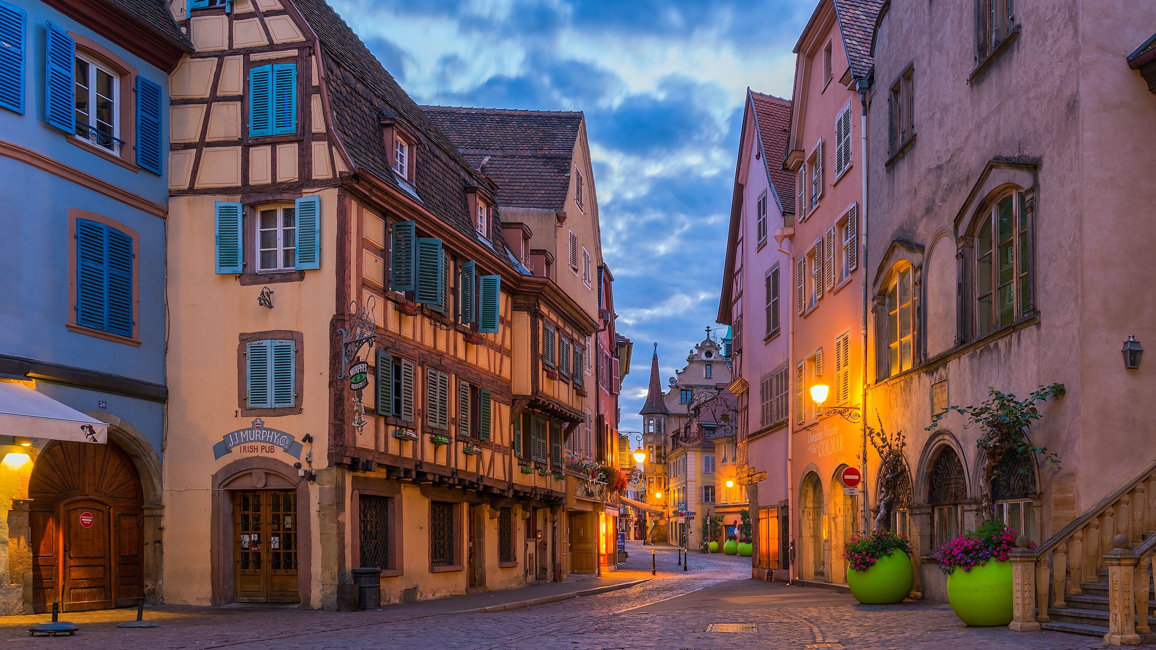 3840x2160 Wallpaper / alley, colmar, pub, france, evening, 4K, europe, street free download