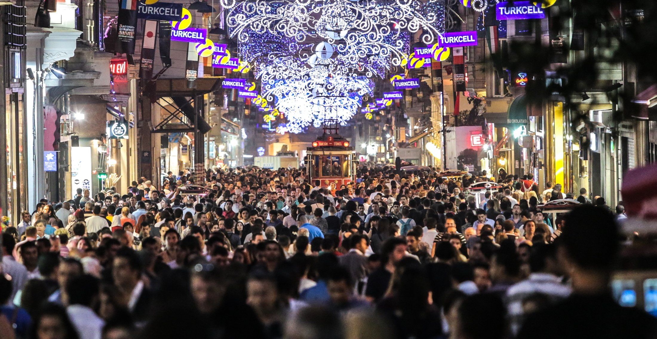 2200x1136 Wallpaper / 1080P, istanbul, taksim, turkey, night, crowd free download
