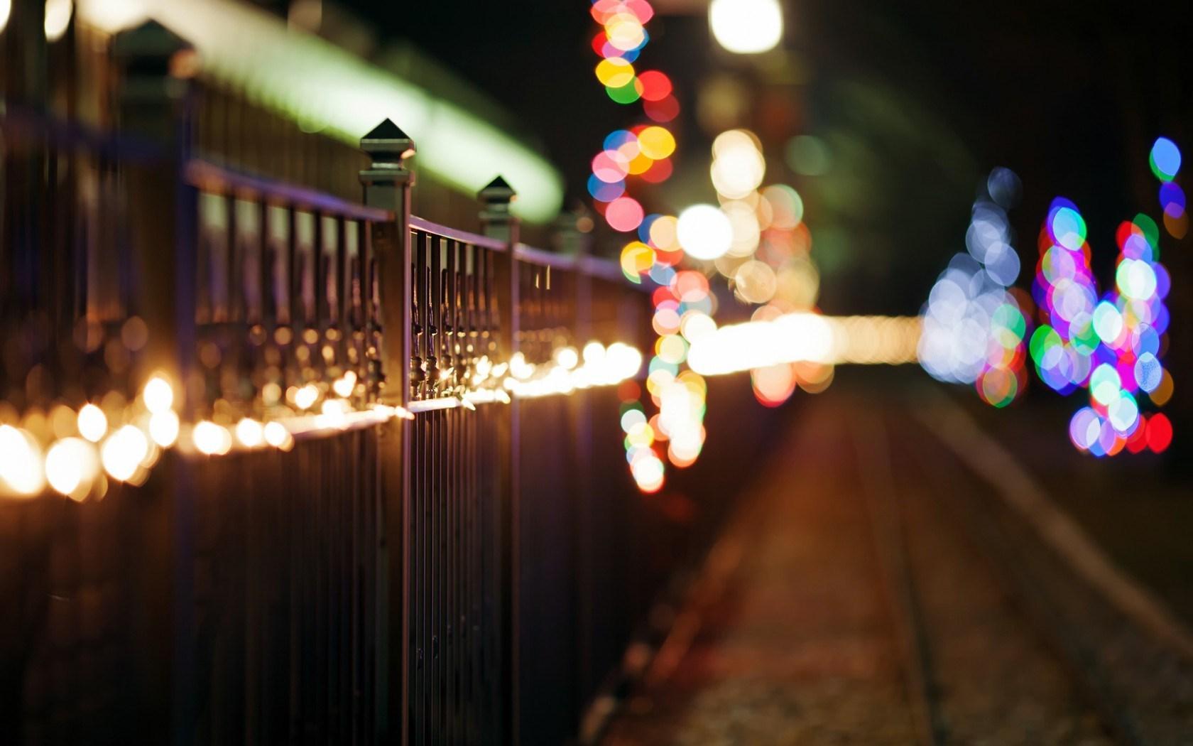 1680x1050 Fence Metal Holiday Winter Lights Christmas wallpaper