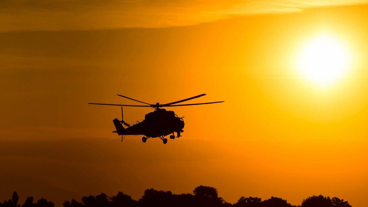 1280x720 Wallpaper Mil Mi- Attack helicopter, Silhouette, Sunset, 4K