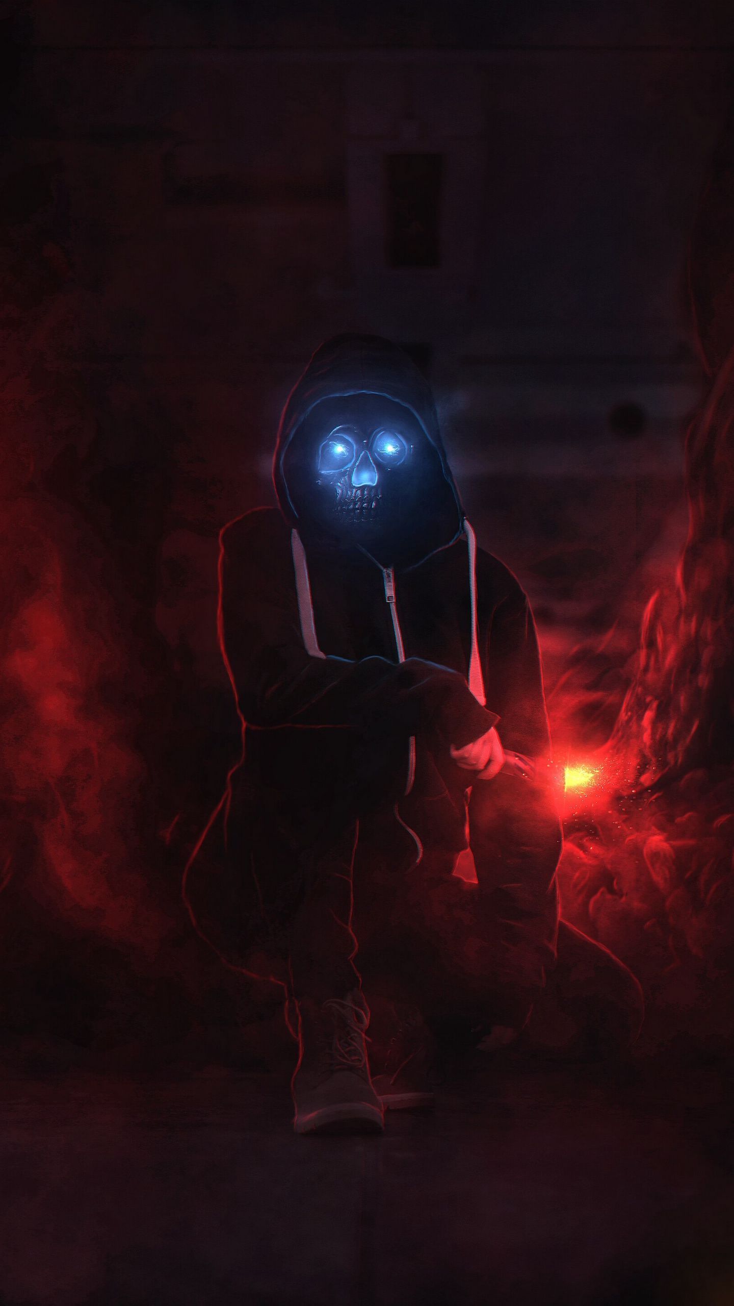 1440x2560 Download wallpaper 1440x2560 demon, skull, hood, dark, glow qhd samsung galaxy s s edge, note, lg g4 HD background