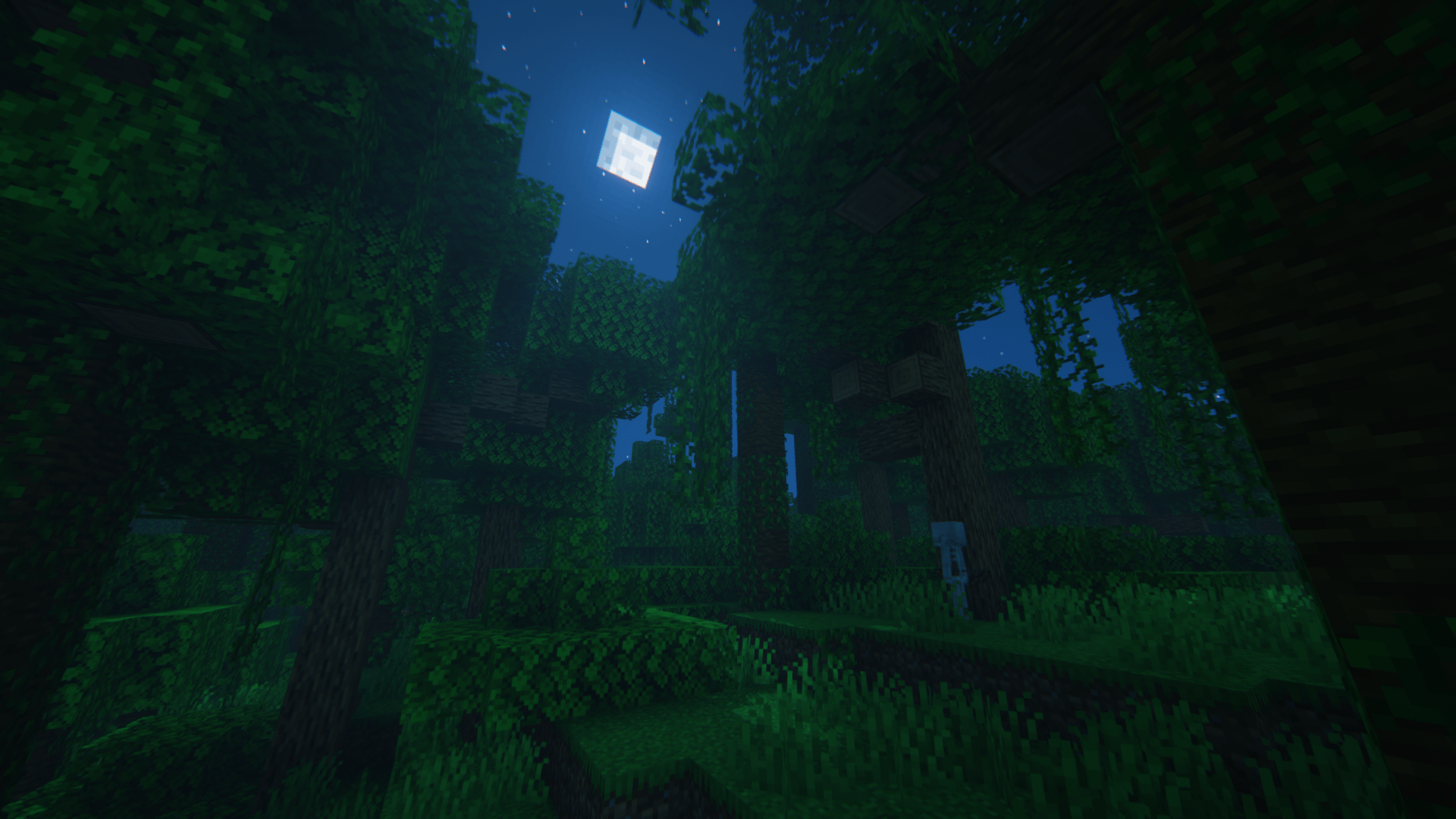 1920x1080 Minecraft, video games, night, Moon, dark, trees, calm, CGI, sky, cubex1080 Wallpaper