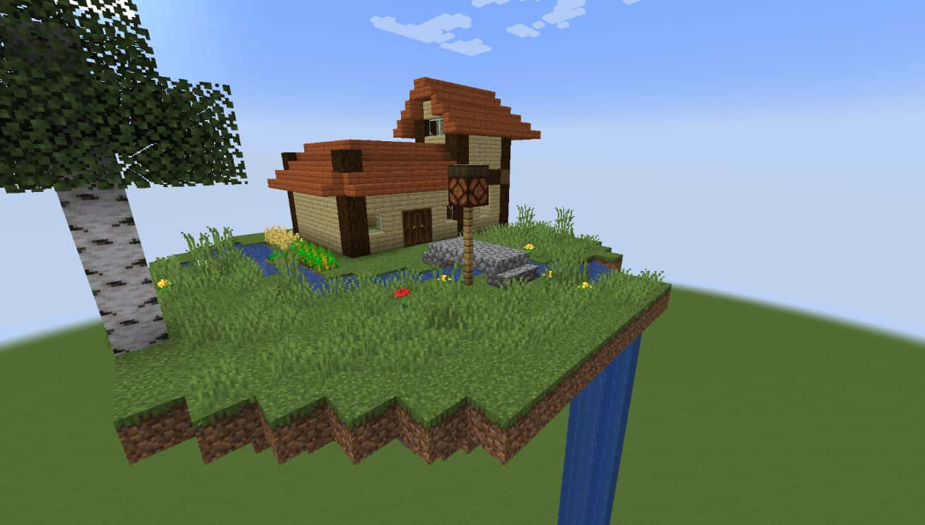 1310x744 Download Thriving Minecraft Sky Block World in Action Wallpaper