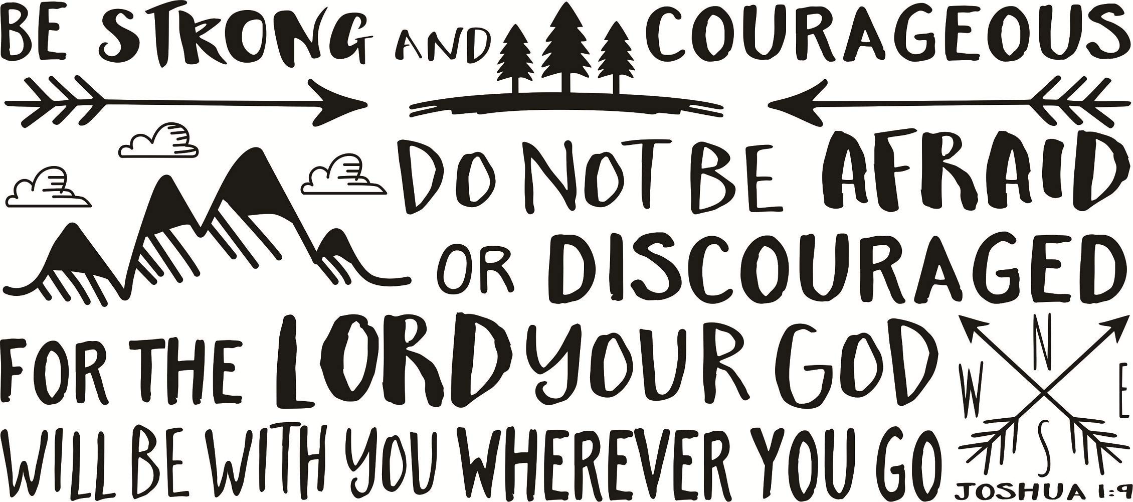 2260x1001 FARAMON Quote of Bible Verse Joshua 1:9 Wall Sticker Vinyl Decals Be Strong and Courageous Words Boy Kids Room Home Decor Wallpaper : Tools & Home Improvement
