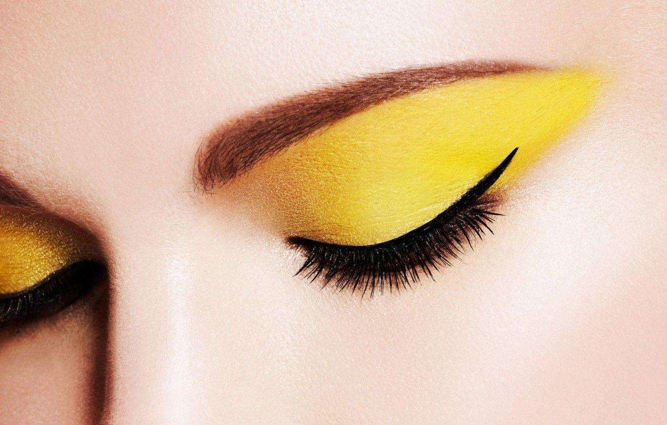 1332x850 Wallpaper eyes, yellow, arrows, makeup, eyebrows, shadows image