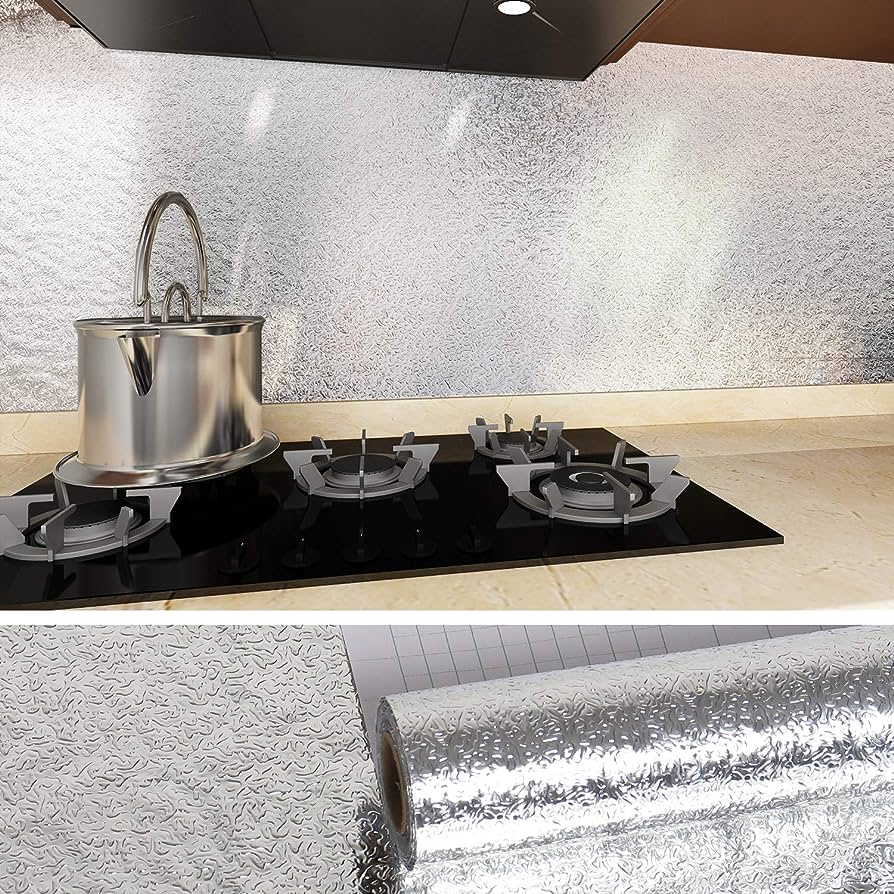 894x894 Amazon.com Kitchen Backsplash Wallpaper Peel And Stick Aluminum Foil Contact Paper Self Adhesive Oil Proof Heat Resistant Wall Sticker For Countertop Drawer Liner Shelf Liner (15.74x118.11inches)