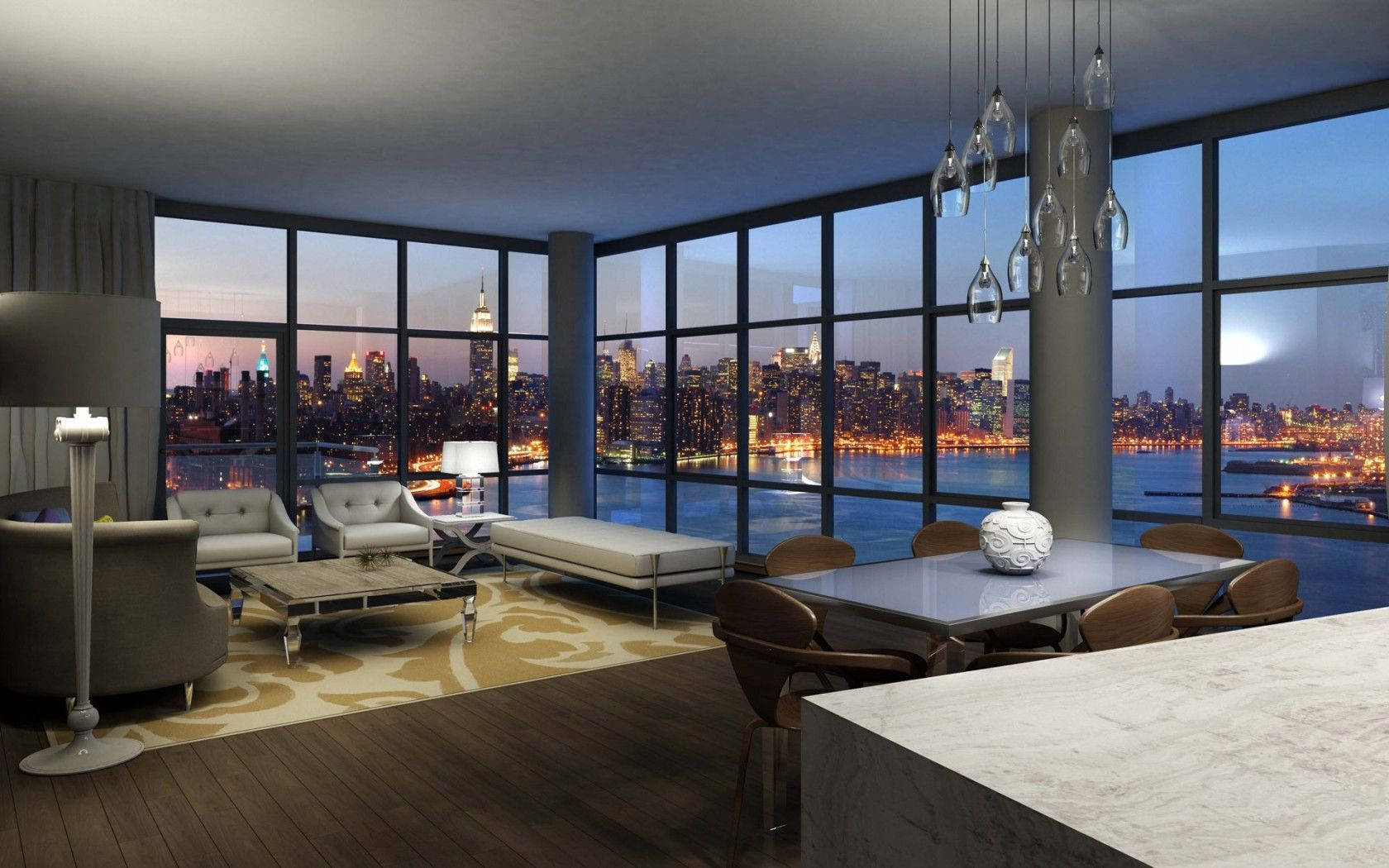 1680x1050 Download High End Apartment With Full Glass Window Wallpaper