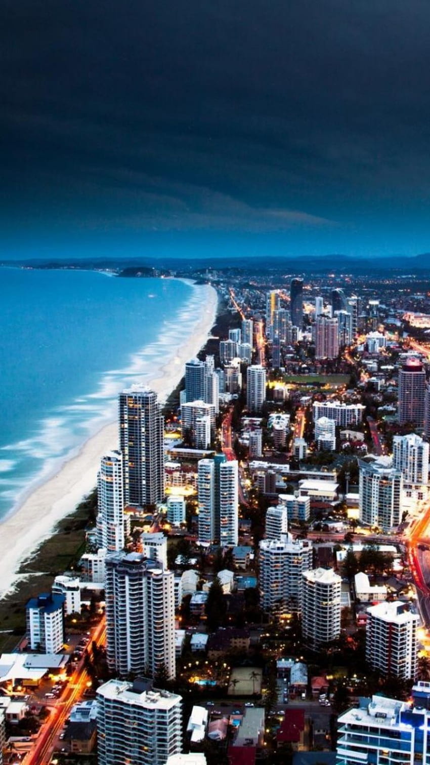 850x1511 Beach, Birds Eye View, Miami Beach, City, Night HD phone wallpaper