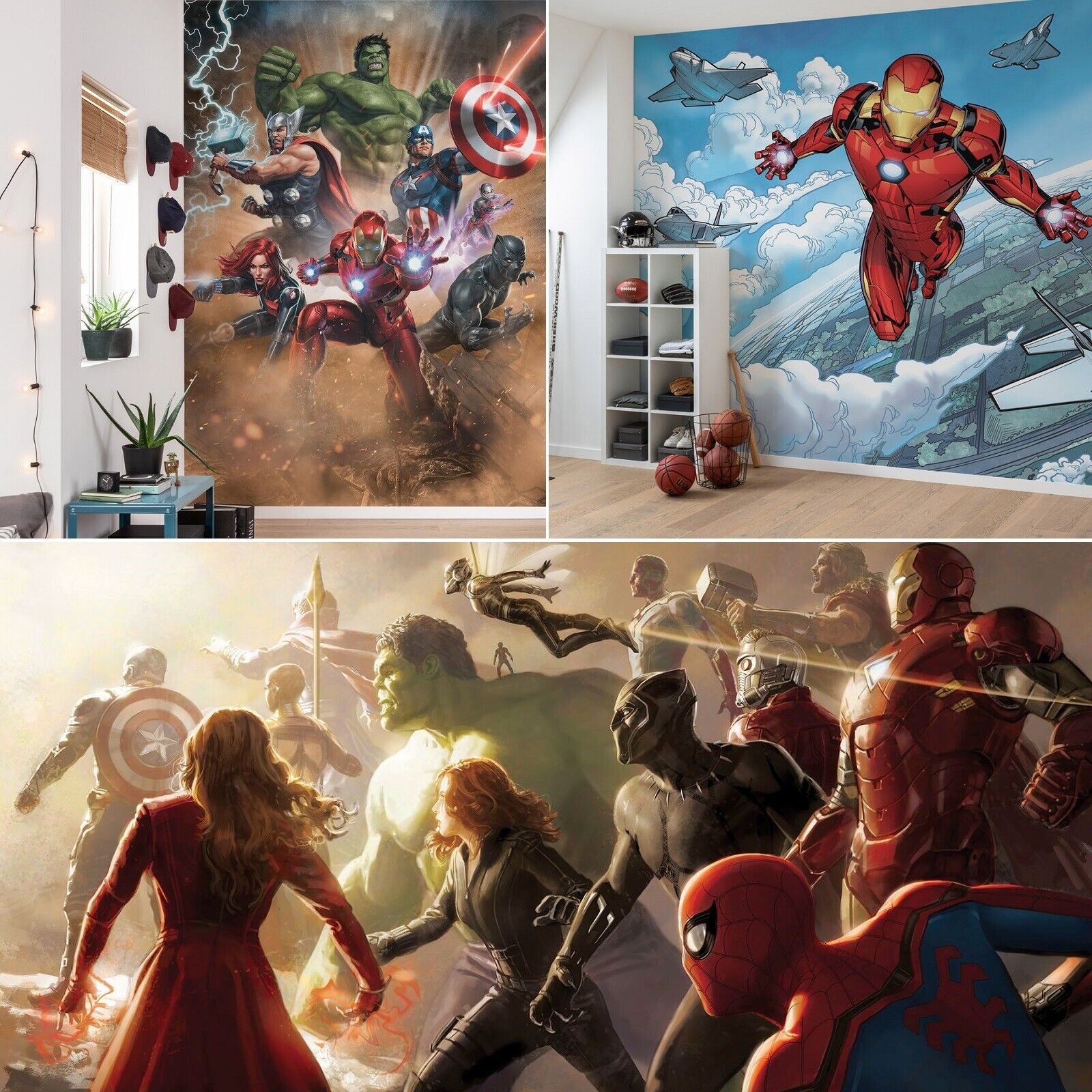 1600x1600 Photo Wallpaper Marvel Avengers Childrens bedroom & Man Cave Hulk Iron man Thor