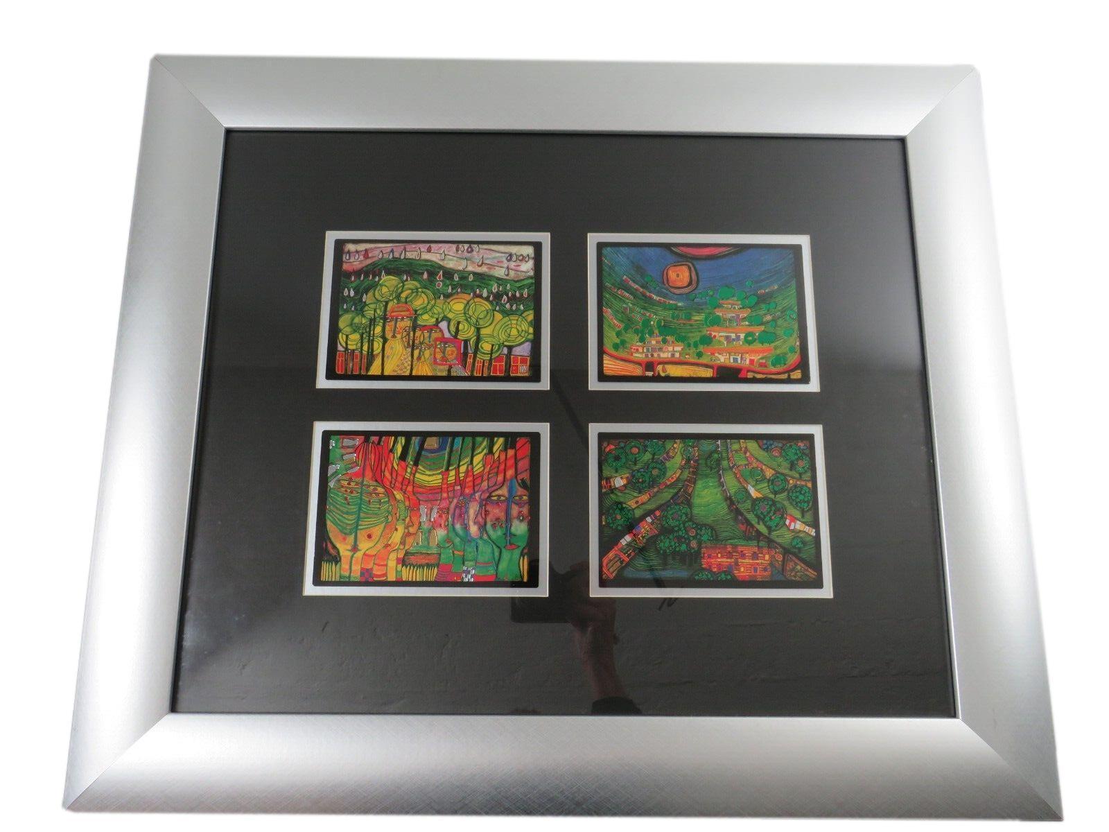 1600x1200 Friedensreich Hundertwasser, Four Abstract Compositions, 1990s, Tetraptych, Framed