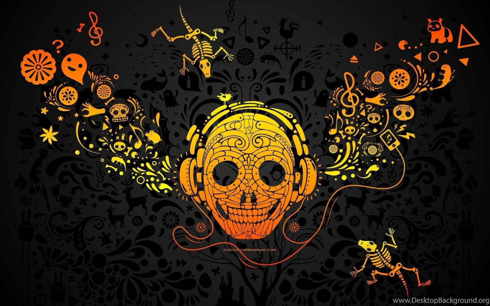 1920x1200 Sugar skull with headphones Desktop Background