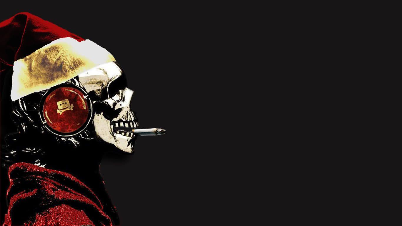 1366x768 Christmas, Skull, Headphones, Pirate Bay Picture, Christmas, Skull