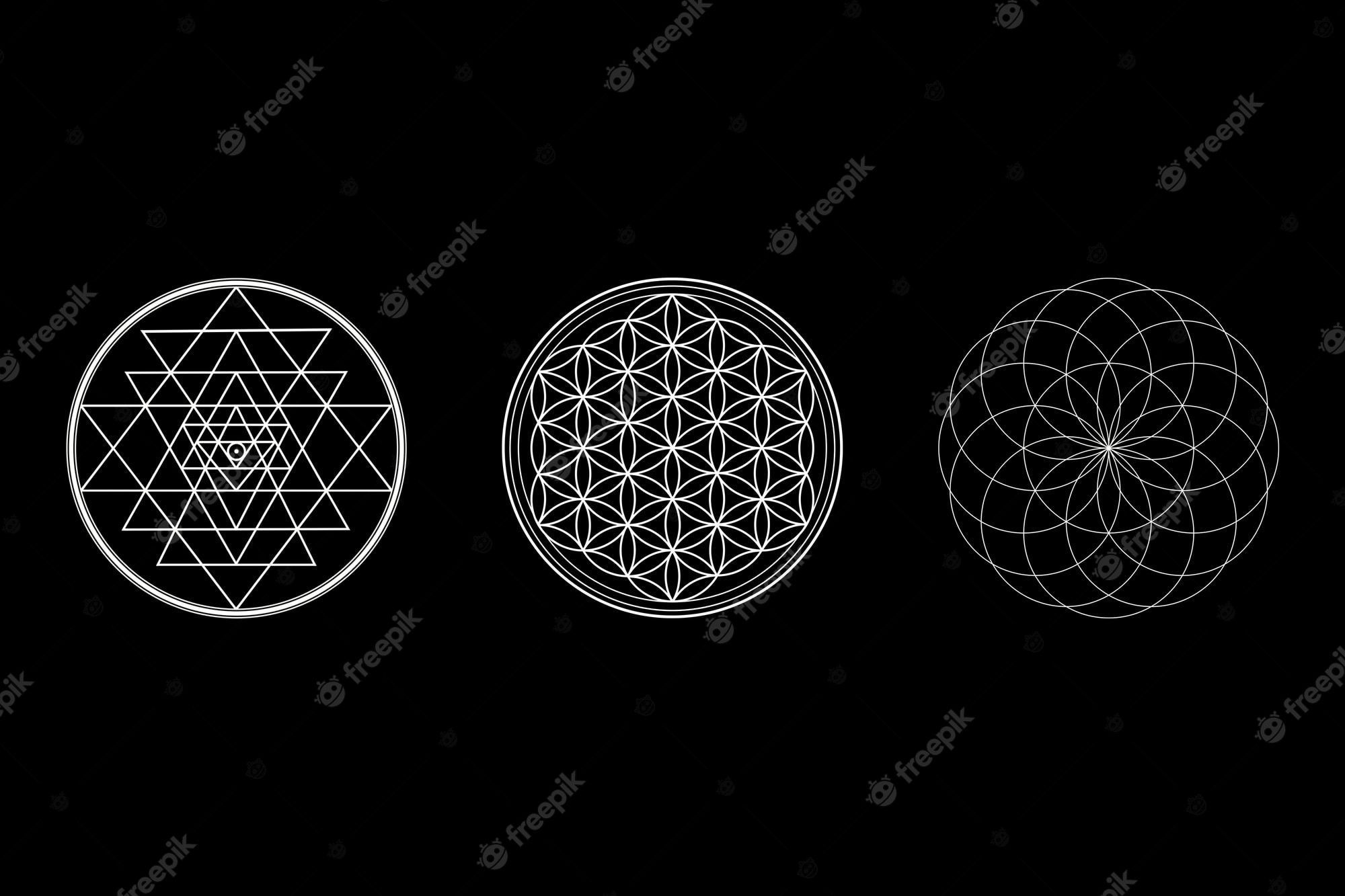 2000x1333 Premium Photo. Sacred geometry concept black wallpaper with sri yantra, flower of life and torus symbols