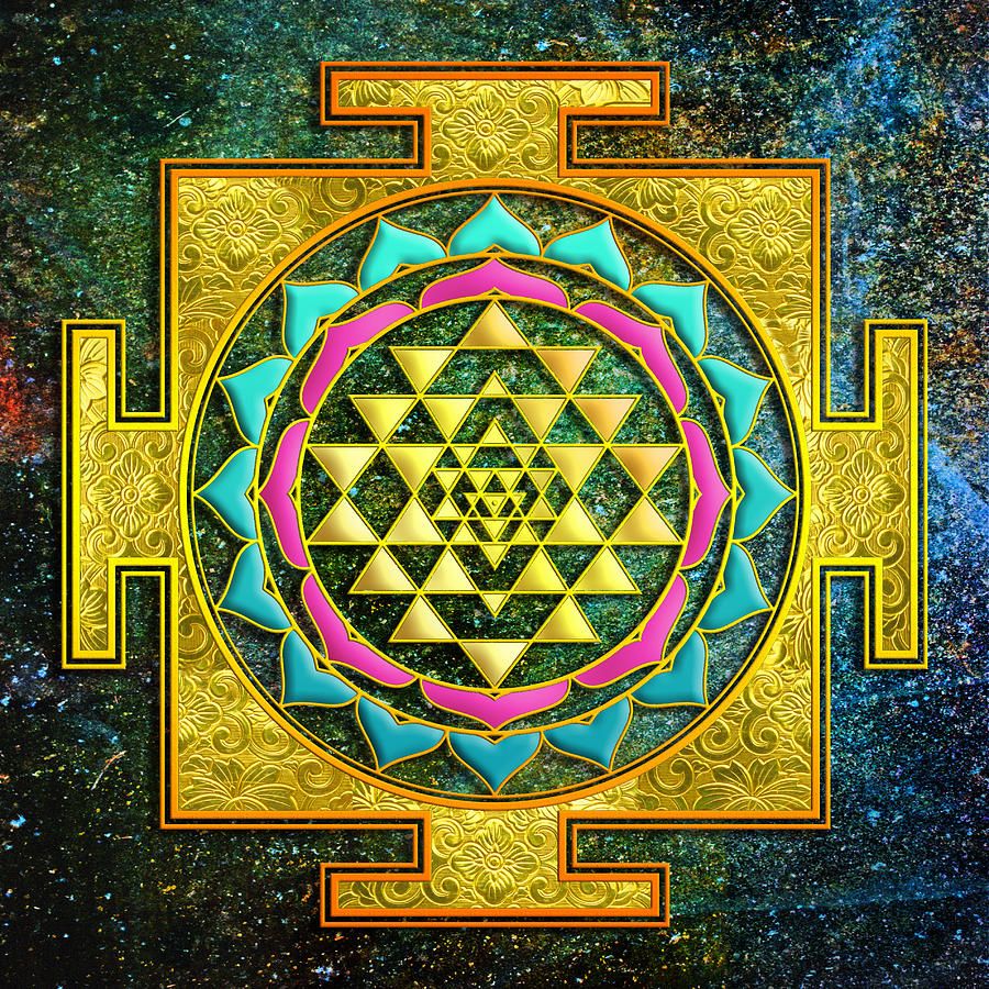 900x900 Sri Yantra Gold and stars Mixed Media