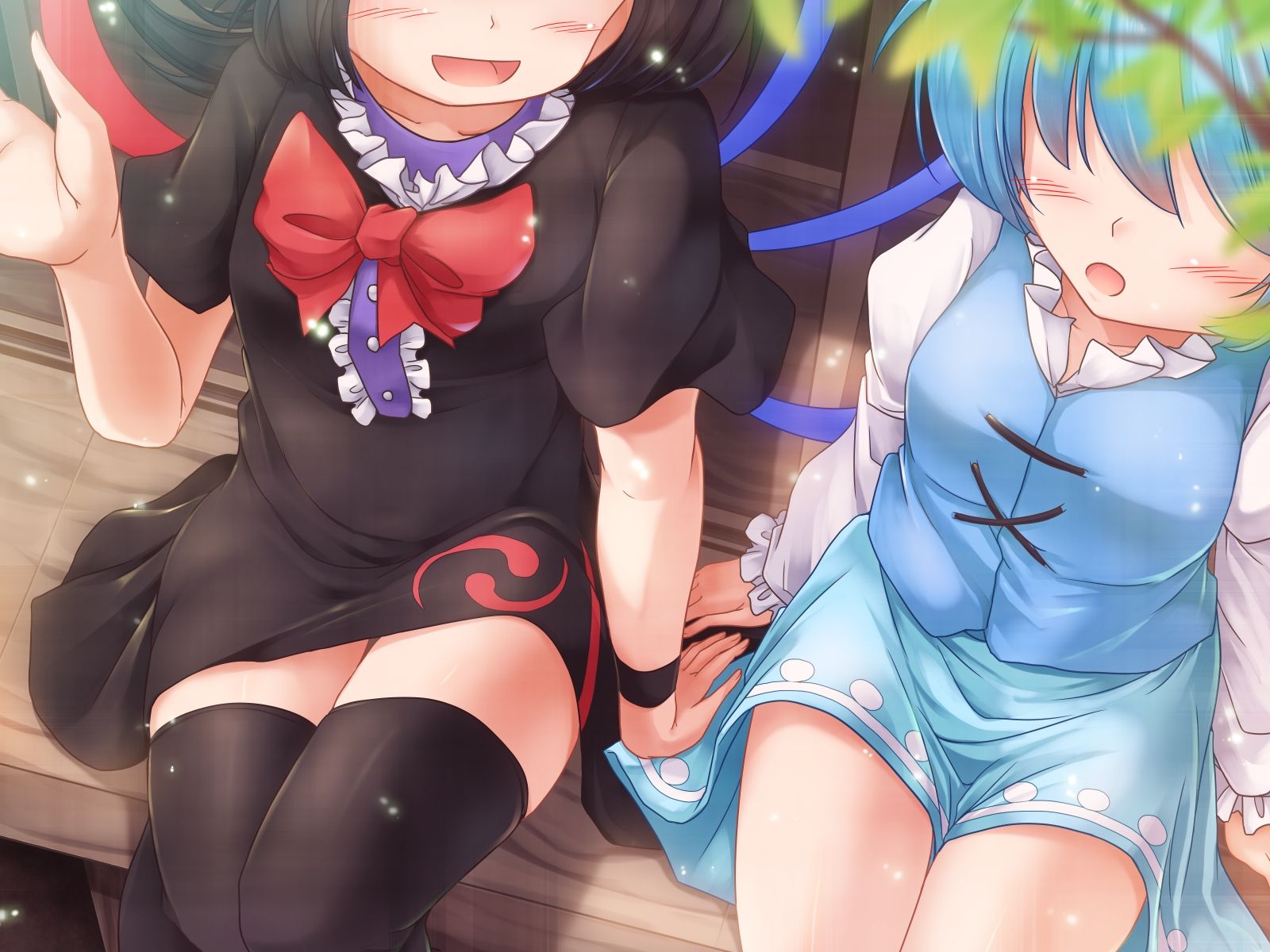 1600x1200 Touhou LZH Two Women Sitting Legs Legs Together Anime Anime Girls Houjuu Nue Tatara Kogasa Dress Wallpaper:1600x1200