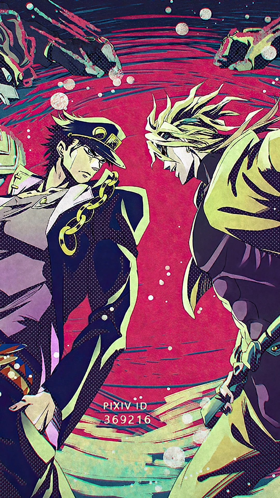 1080x1920 illustration, simple background, anime, blue eyes, Bodybuilder, yellow, cartoon, JoJos Bizarre Adventure, Jotaro Kujo, comics, Star Platinum, DIO, The World, comic book Gallery HD Wallpaper